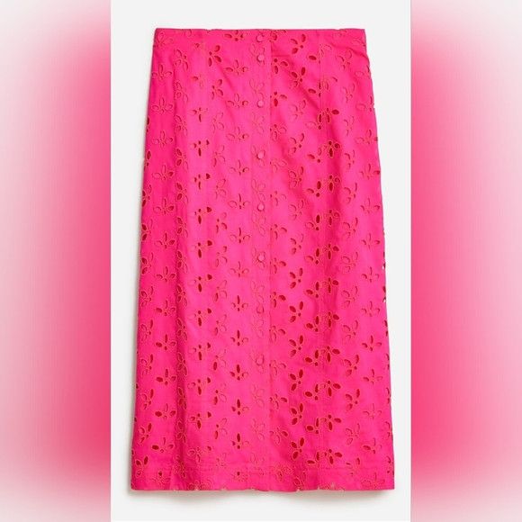 J.Crew Button-Front Eyelet Skirt Floral Party Spring Summer Travel Size 27" / US 4 / IT 40 - 4 Thumbnail