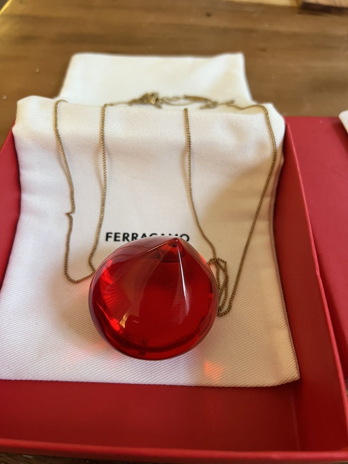 Salvatore Ferragamo Ferragamo Sculptural Pendant Necklace Red Gold Plated Chain Size ONE SIZE - 14 Thumbnail