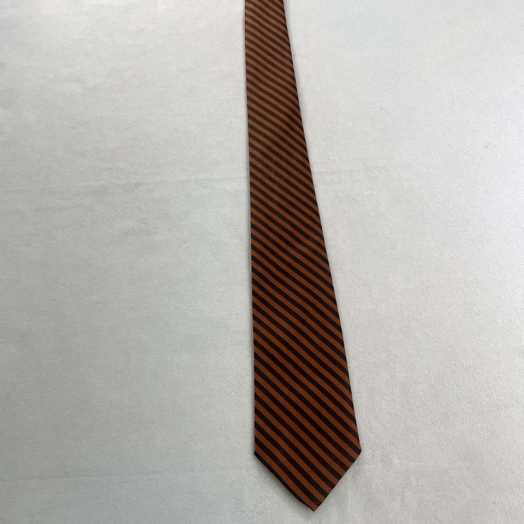 MCM VINTAGE Art Necktie Repp Tie 3x56 Brown Orange Striped Woven Polyester Mens Tie Size ONE SIZE - 4 Thumbnail