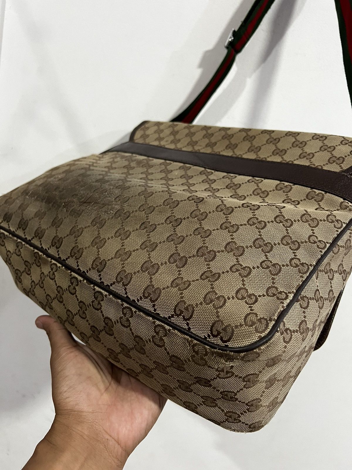 Gucci GUCCI Monogram Web Medium Flap Messenger Beige Dark Brown Size ONE SIZE - 12 Thumbnail