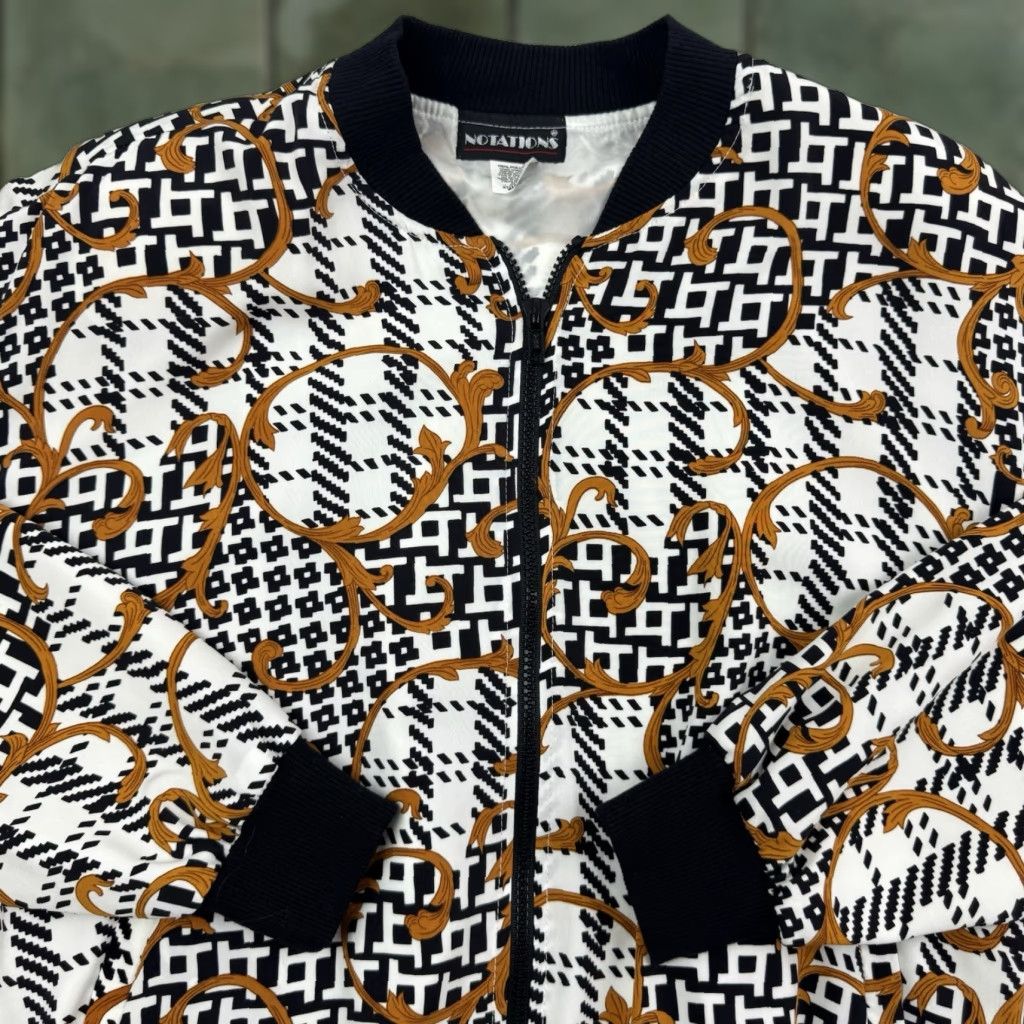 Vintage Vintage Notations Satin Jacket Womens Small All Over Print Full Zip Classic 80s Size S / US 4 / IT 40 - 1 Thumbnail