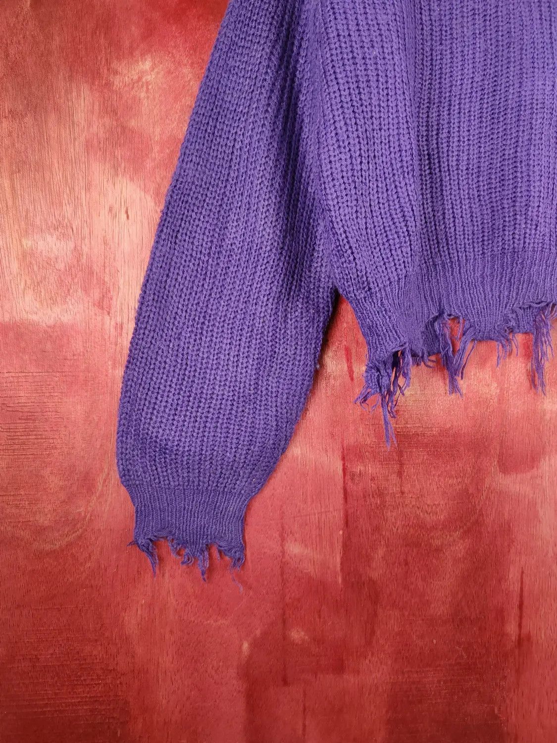Homespun Knitwear Non-hedge Purple ripped distressed Knitwear #235BDLL Size US M / EU 48-50 / 2 - 4 Thumbnail