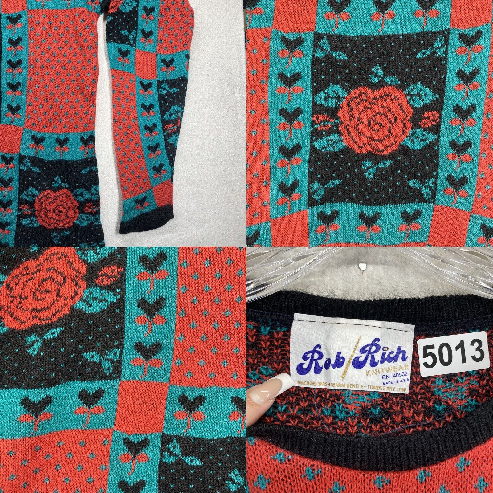 Vintage VINTAGE Rob Rich Women's Sweater Floral Roses 1980s Oversized Acrylic Casual Medium EUC Size M / US 6-8 / IT 42-44 - 8 Thumbnail
