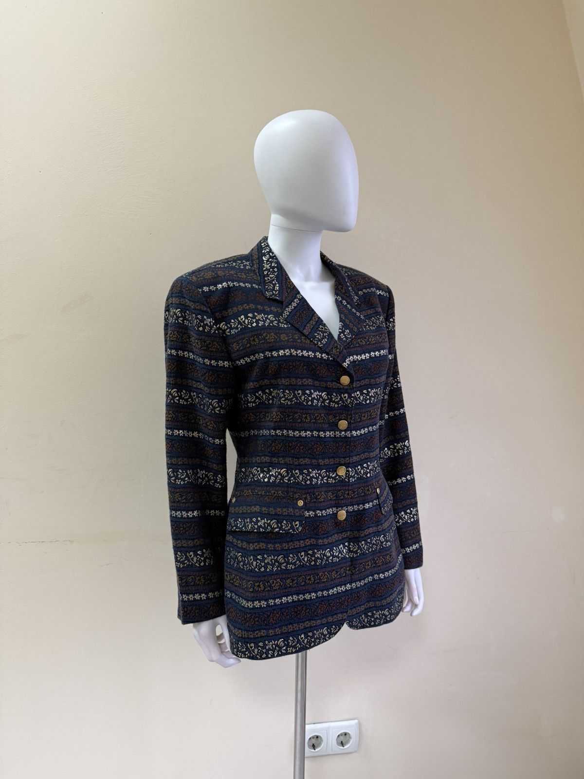 Jean Paul Gaultier Vintage 1990s Junior Gaultier Striped Floral Blazer Jacket Size L / US 10 / IT 46 - 8 Thumbnail