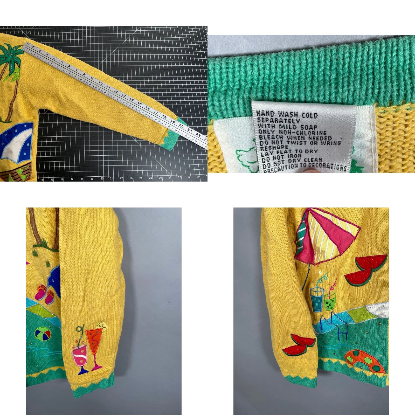 Quacker Factory Quacker Factory Beach Motif Cardigan Women's Large Yellow Chunky Knit Tropical Size L / US 10 / IT 46 - 8 Thumbnail