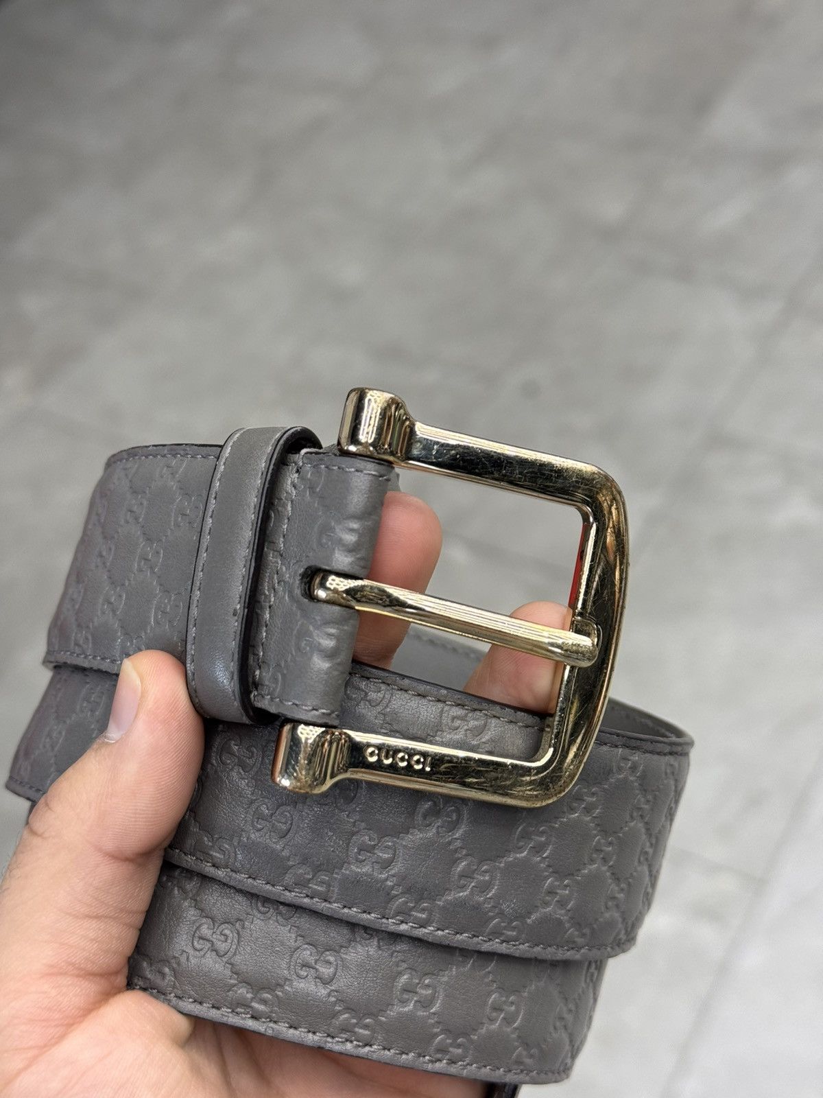 Gucci Gucci GG Embossed Monogram Grey Leather Belt Size 34 - 2 Thumbnail