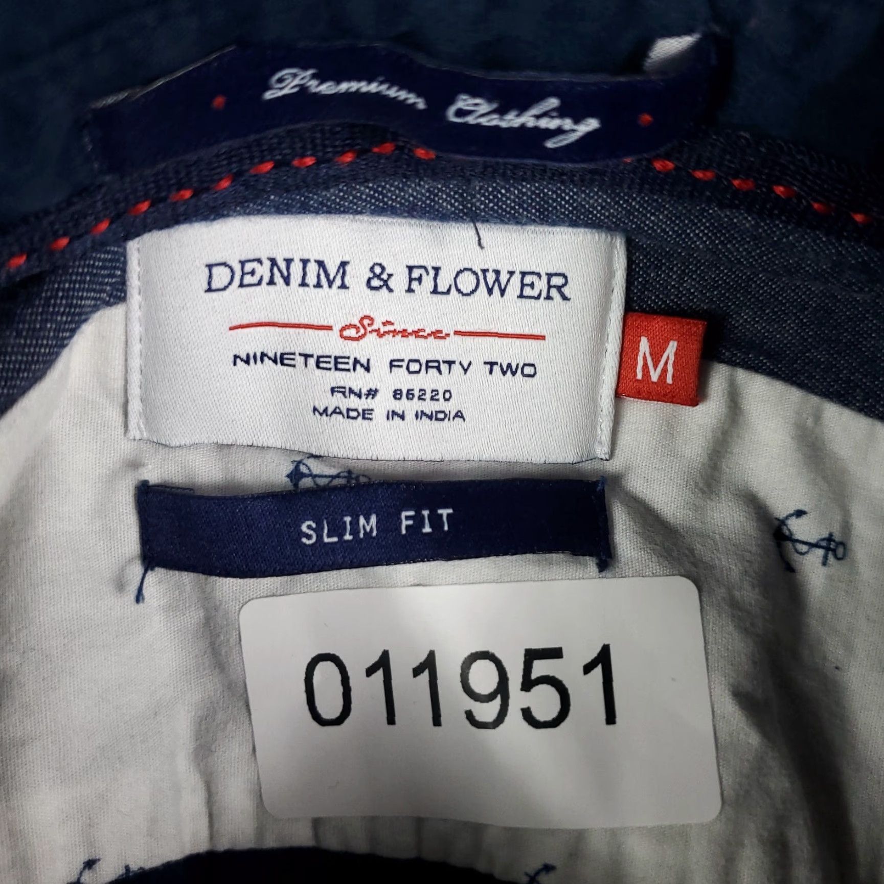 Denime Denim & Flower Slim Fit Blue Anchor Print Button-Up Shirt Medium Mens Casual Size US M / EU 48-50 / 2 - 7 Thumbnail
