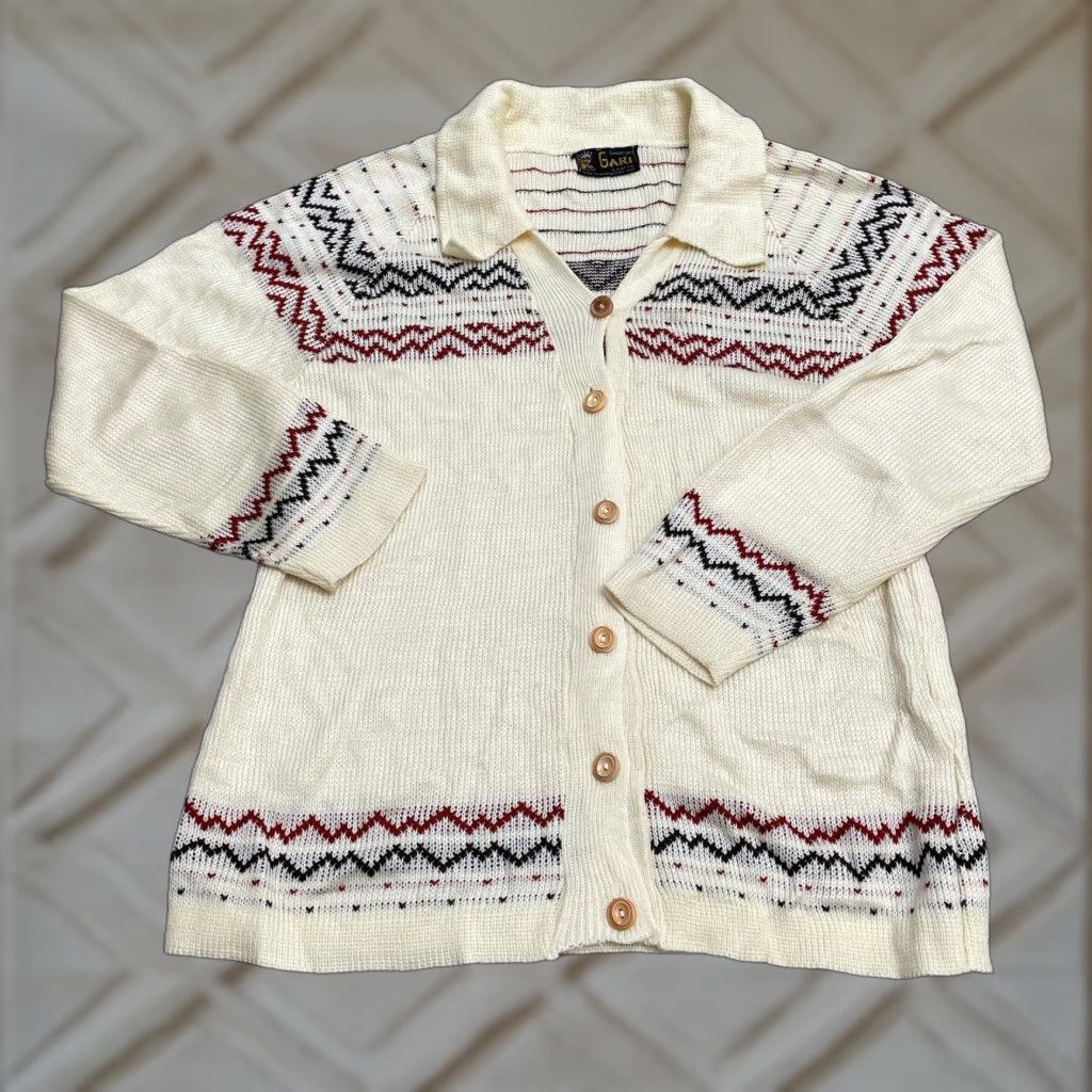 Vintage VINTAGE Gari Cardigan Sweater Womens M Beige Argyle Collared Button Down Knit Luxury Classic Designer Womens Size M / US 6-8 / IT 42-44 - 1 Thumbnail
