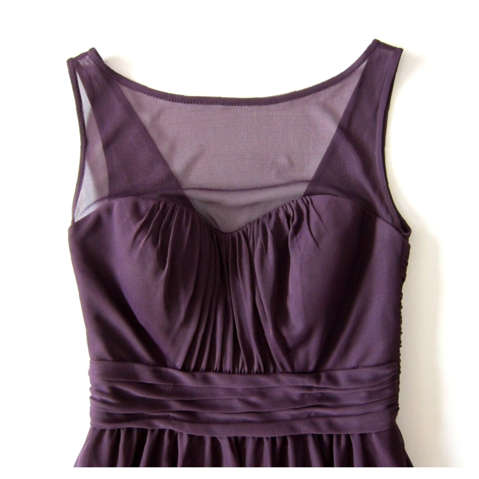 Vintage VINTAGE David's Bridal Eggplant Purple Sleeveless Ruched Empire Bridal Party Dress 0 Size XS / US 0-2 / IT 36-38 - 3 Thumbnail