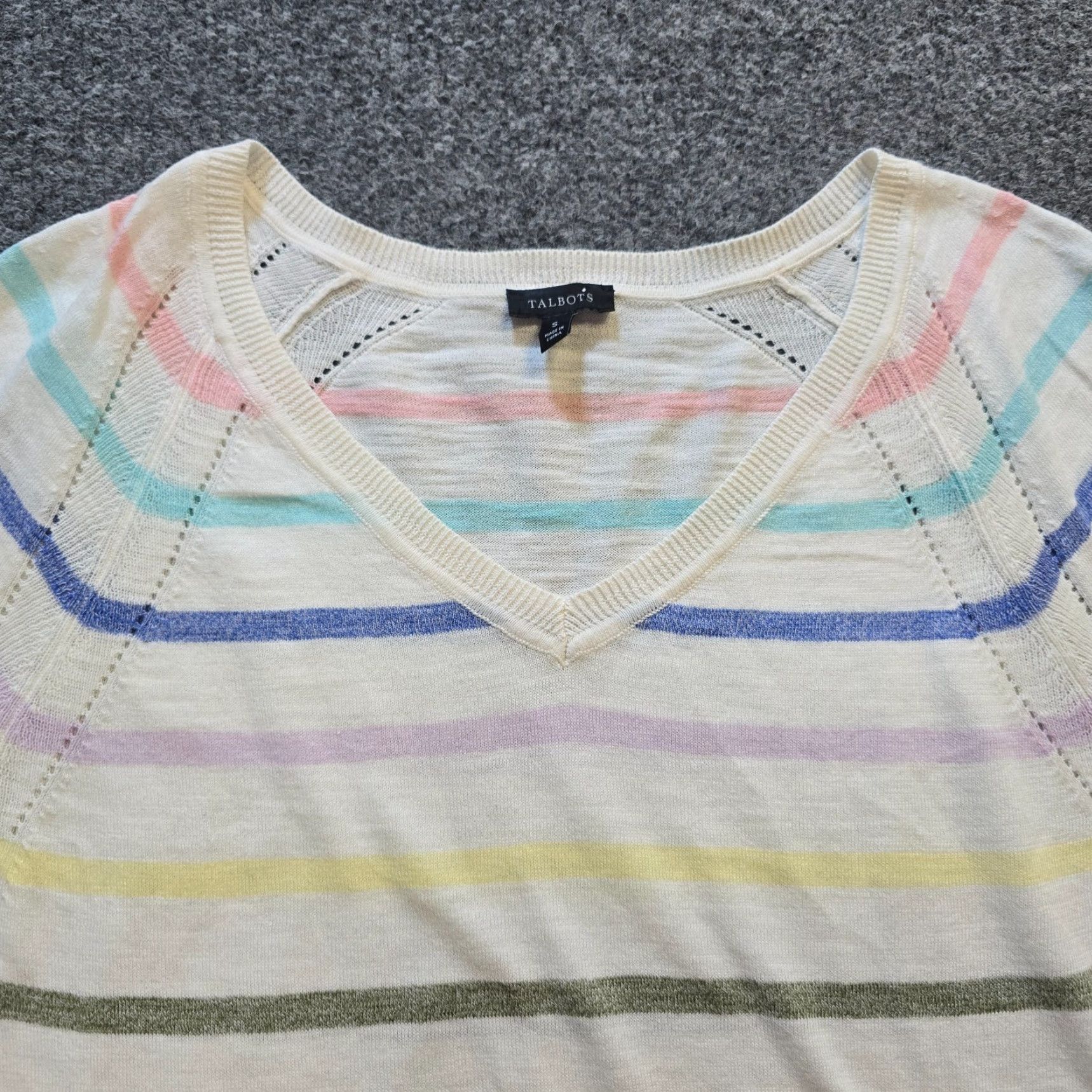 Talbots Talbots Sweater Women Size S White Pink Stripe Rainbow Casual Capsule Career Size S / US 4 / IT 40 - 2 Thumbnail