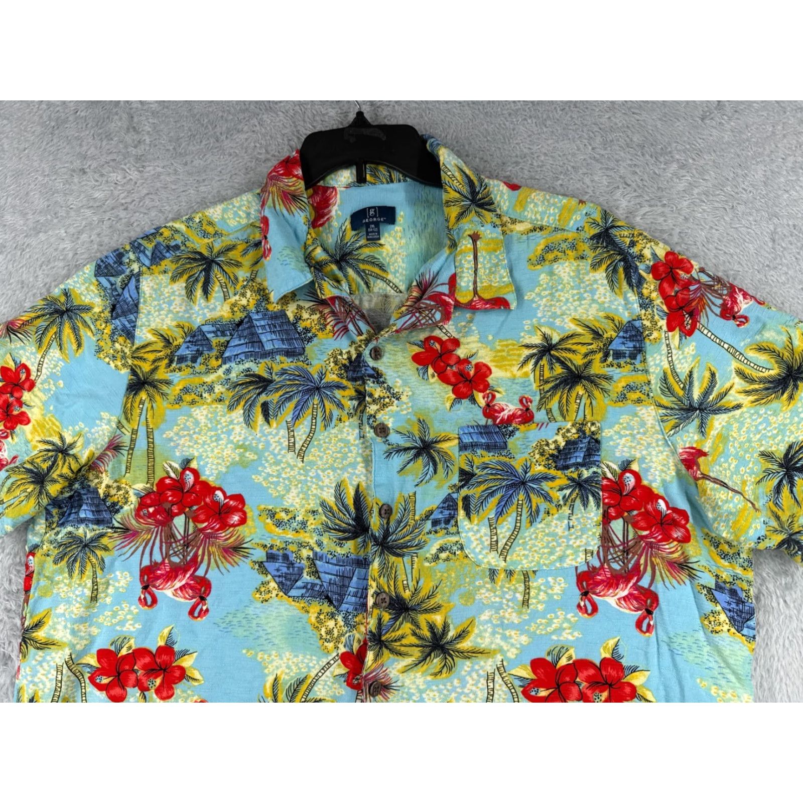 George VINTAGE George Shirt Mens 2XL Blue Floral Hawaiian Short Sleeve Button-Up Adult 2XL Mens Hawaiian Shirt Size US XXL / EU 58 / 5 - 4 Thumbnail
