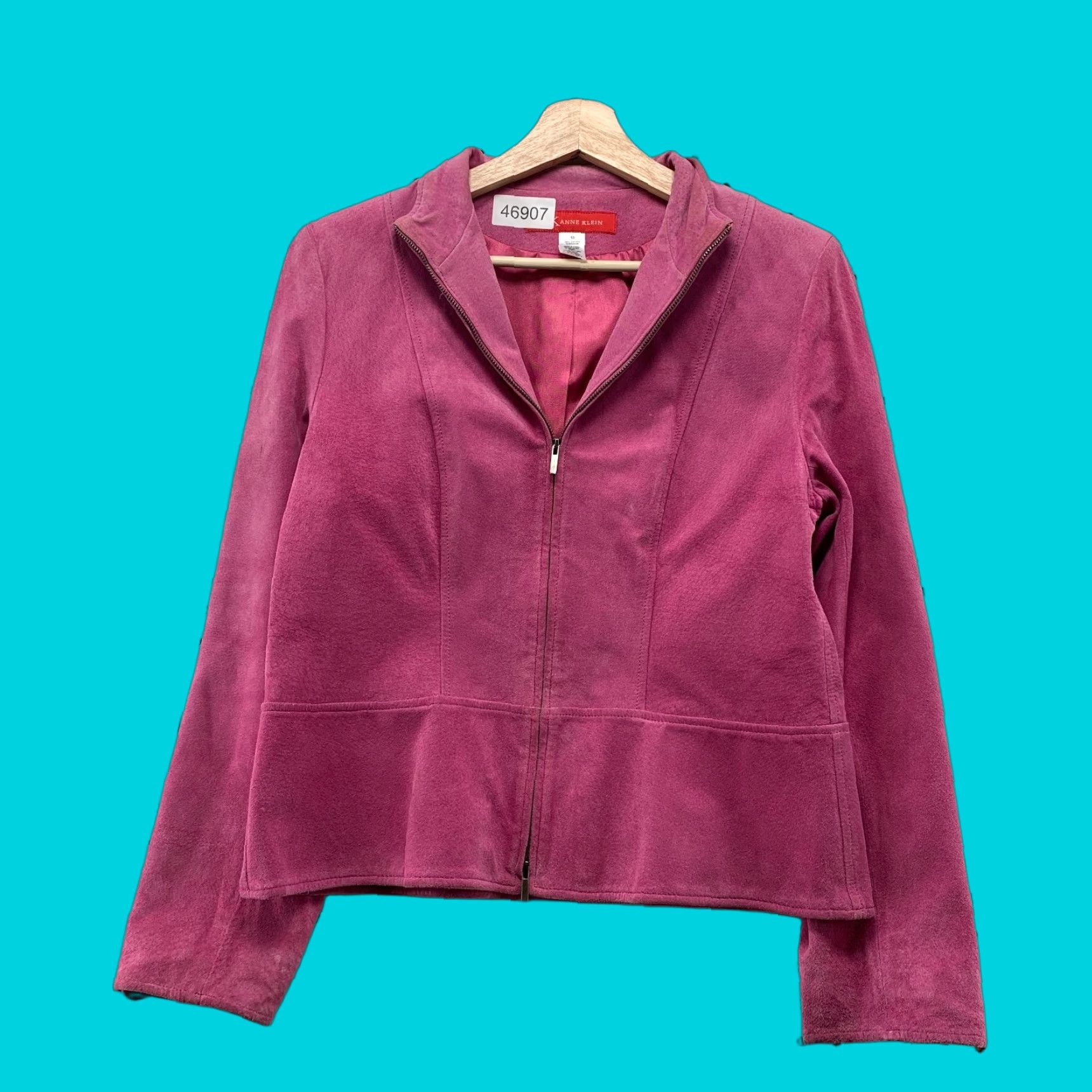 Anne Klein Anne Klein Suede Jacket Womens 10 Pink Zip Collared Lined Retro Classic Jacket Size L / US 10 / IT 46 - 1 Thumbnail