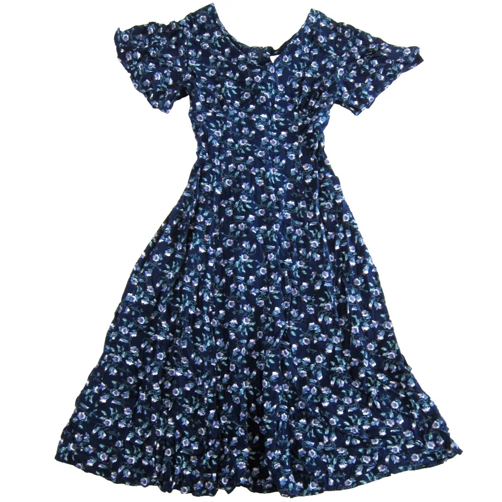 Vintage VTG No Boundaries Floral Midi Dress Short Sleeve Blue Purple Green Vintage Small Size 28" / US 6 / IT 42 - 2 Thumbnail