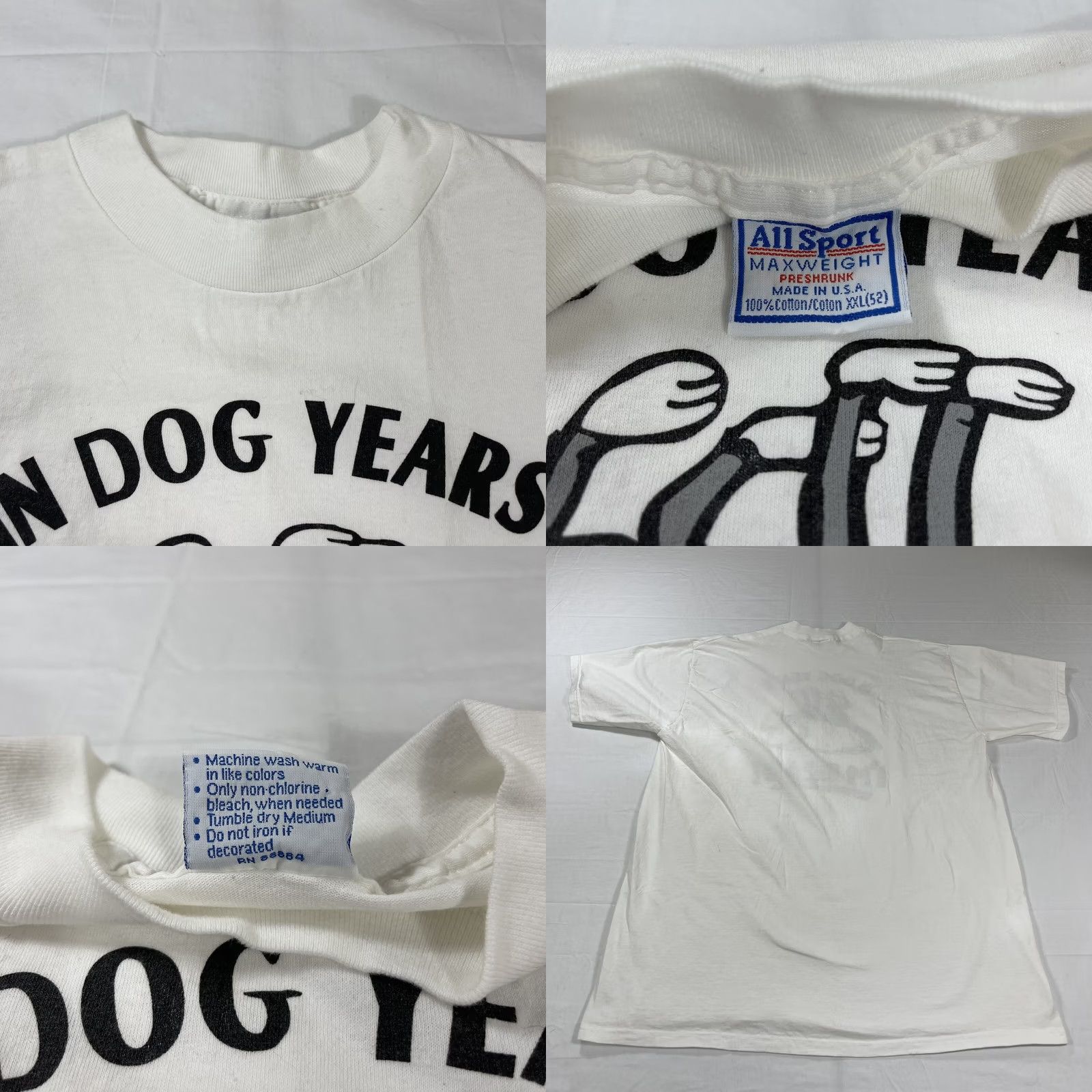 Vintage VINTAGE All Sport T-Shirt Dog Years I'm Dead 90s Funny Graphic White 2XL Mens Shirt Size US XXL / EU 58 / 5 - 8 Thumbnail