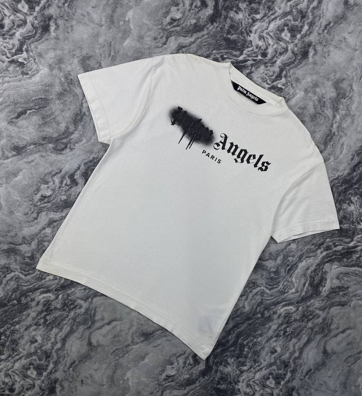 Palm Angels Paris Sprayed Big Logo T Shirt Men Size S White