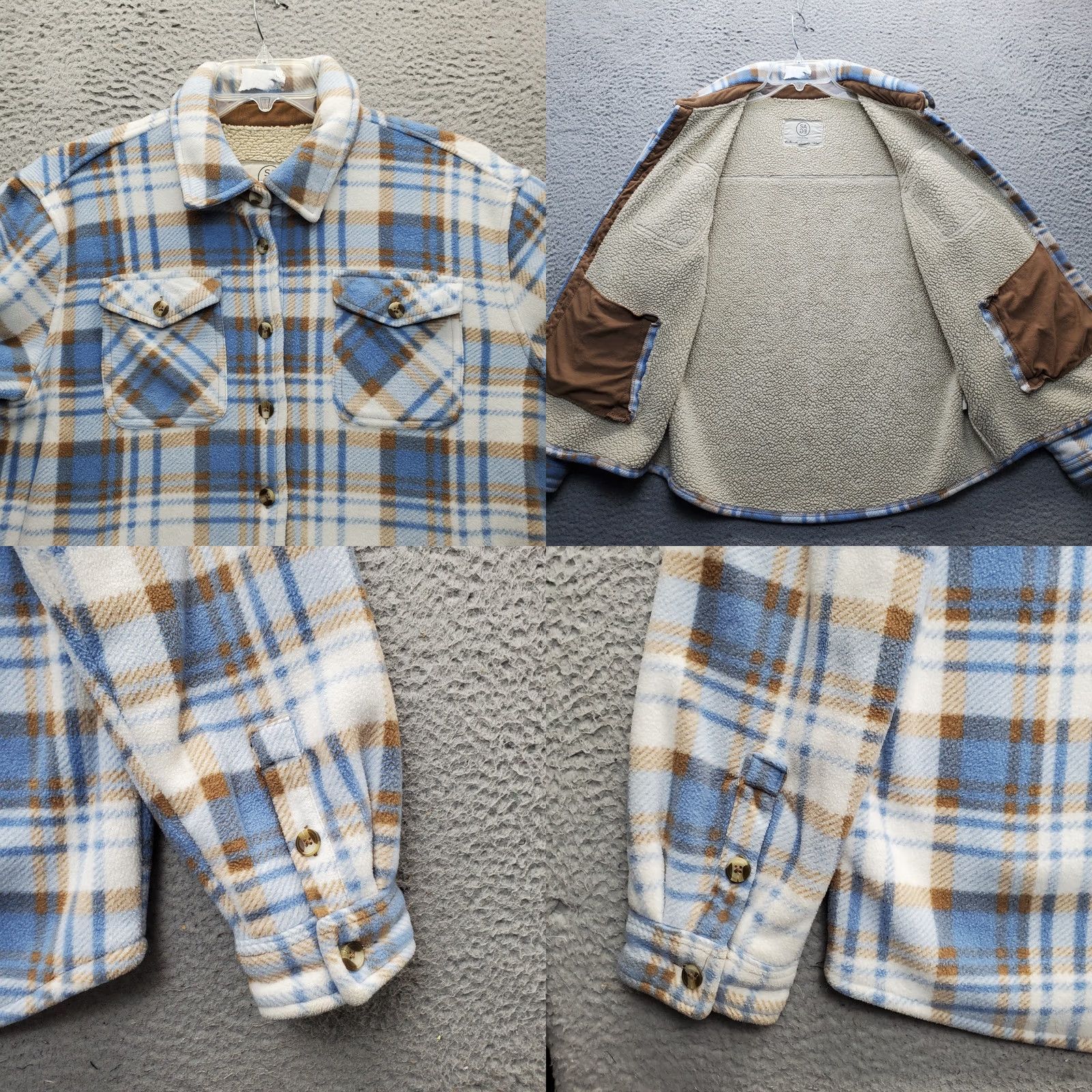 Vintage Sage Collective Womens L Multi Plaid Sherpa Lined Collared Fleece Shacket Size L / US 10 / IT 46 - 8 Thumbnail