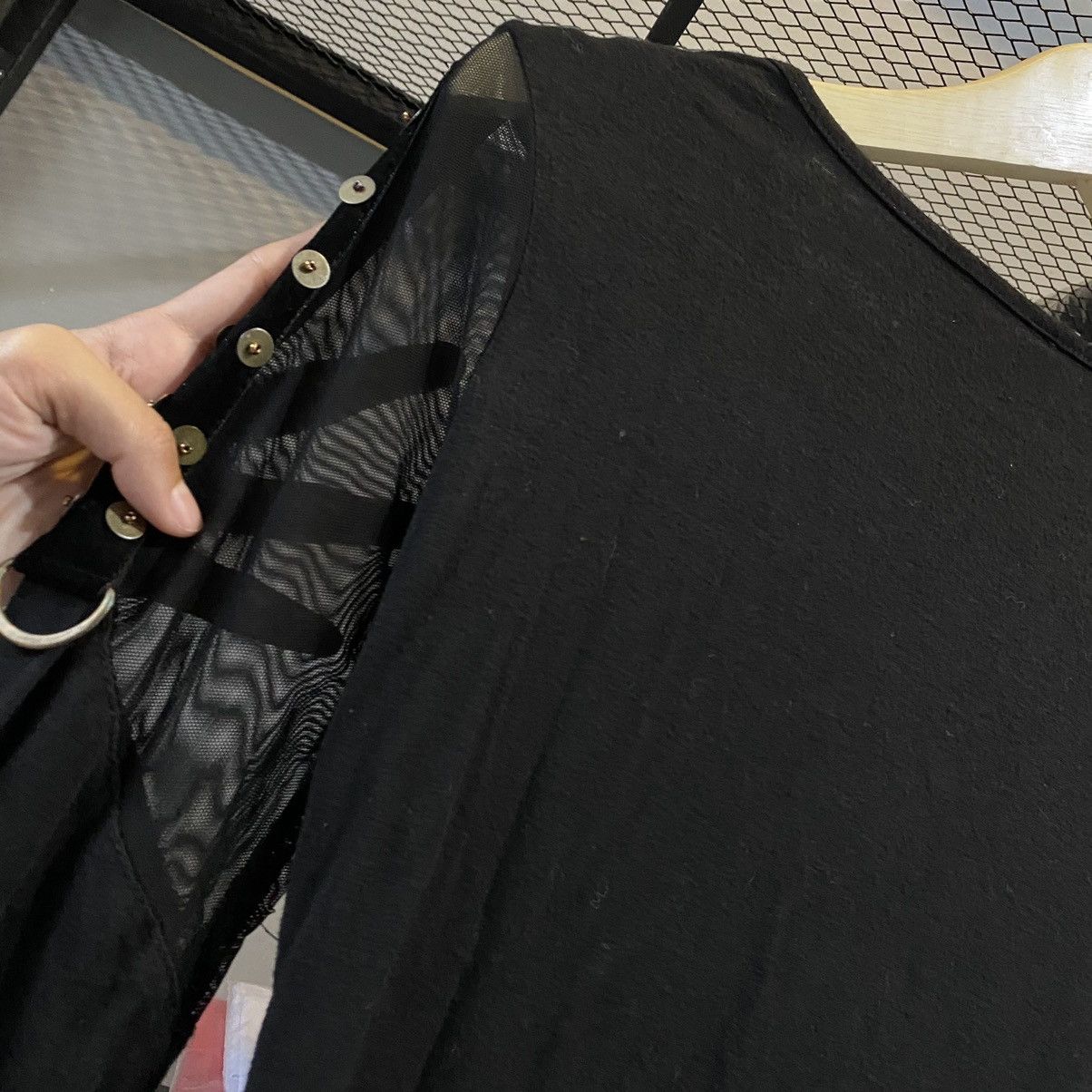 Japanese Brand Black Studded Ruched Mesh Double Layer Punk Goth Grunge Top Size M / US 6-8 / IT 42-44 - 14 Thumbnail