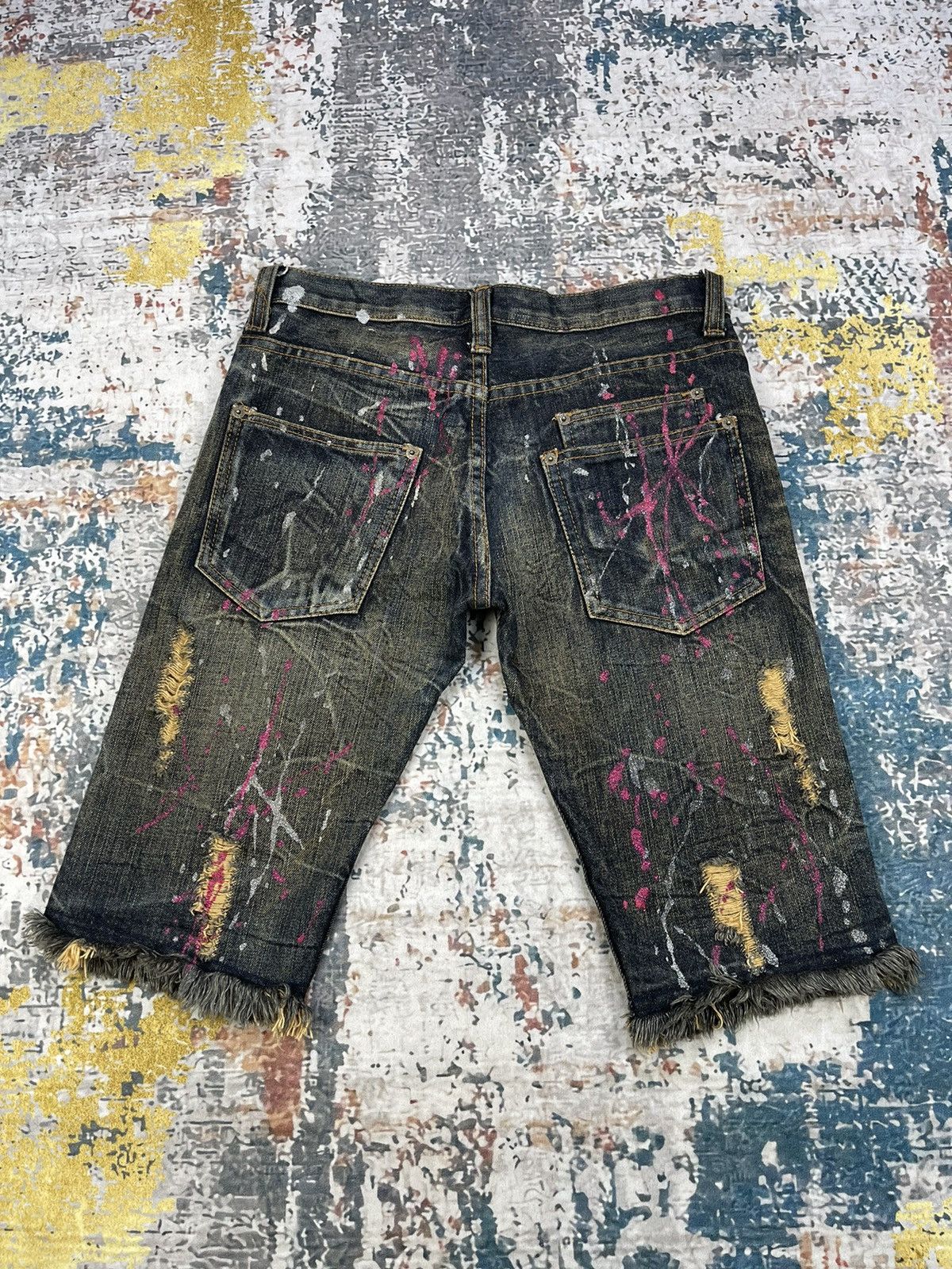 If Six Was Nine Slim Fit Ripped Painted Splash ISWN Style Short Denim Size US 30 / EU 46 - 5 Thumbnail