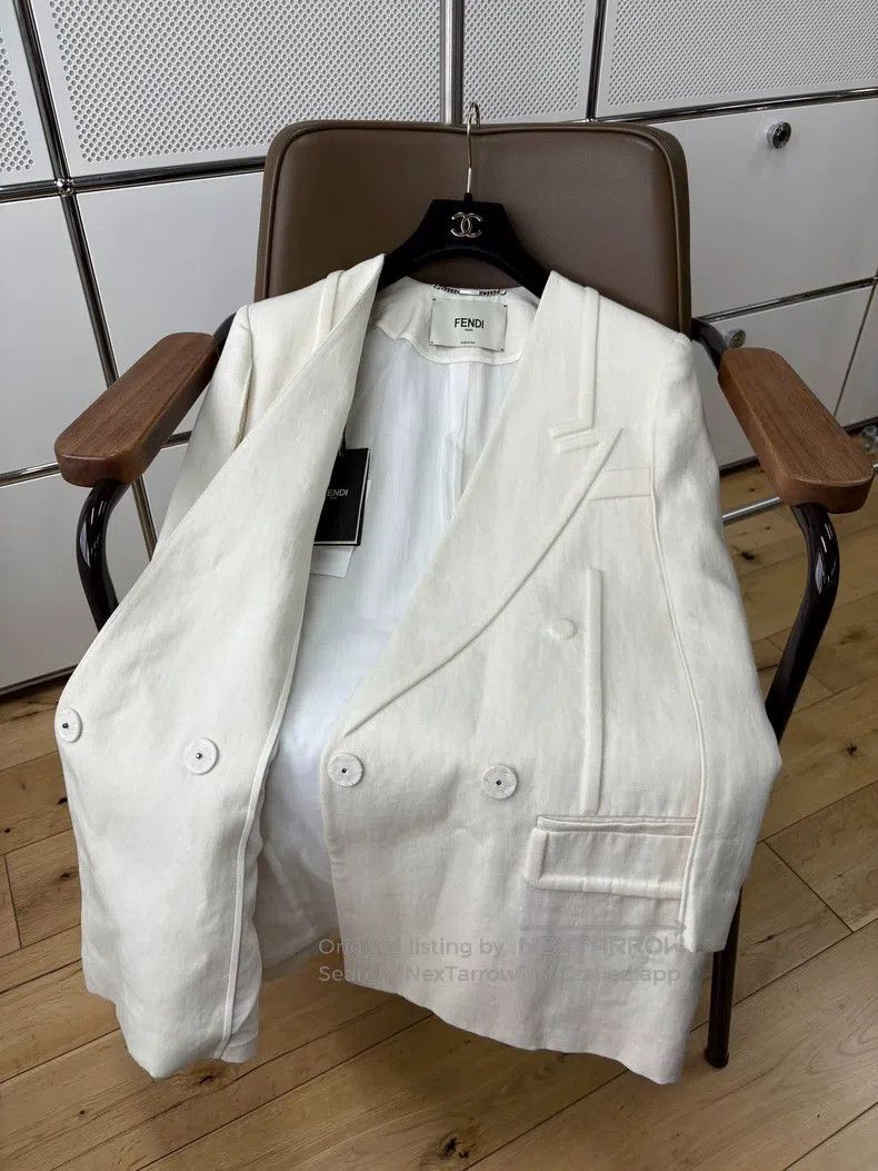 Fendi Fendi Off-White Textured Suit Jacket Size XS / US 0-2 / IT 36-38 - 9 Thumbnail