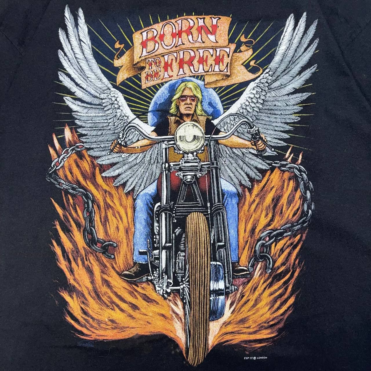 Vintage Vintage Zip It London Born to be Free Biker Tee Black Size L Size US L / EU 52-54 / 3 - 8 Thumbnail
