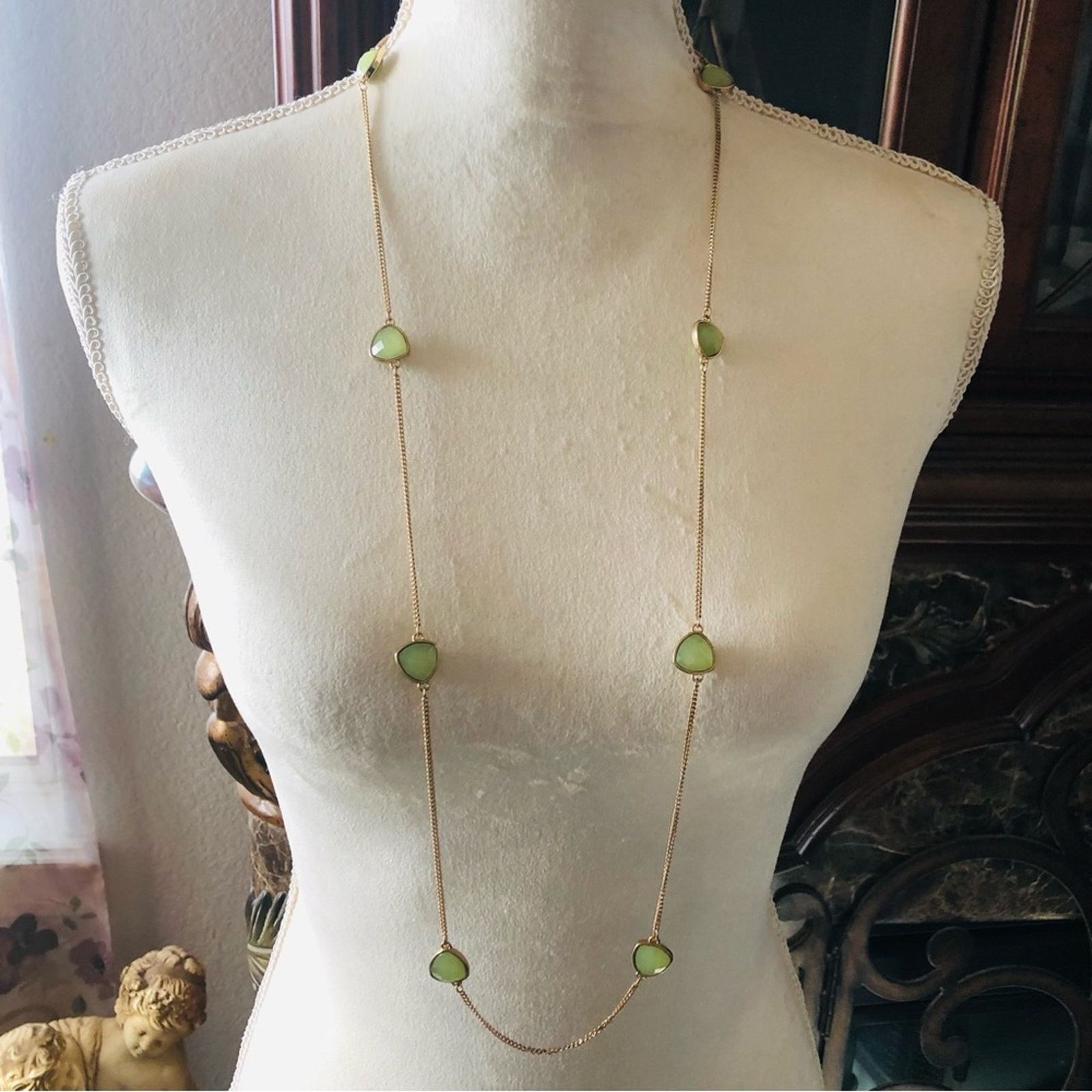 Jewelry Sage green faceted glass accent gold chain necklace Size ONE SIZE - 2 Thumbnail