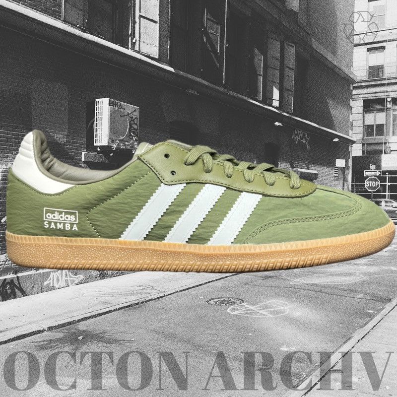 image of Adidas Samba OG 'reflective Nylon Pack - Focus Olive' Shoes in Focus Olive/Wonder White/Gum (Size 1