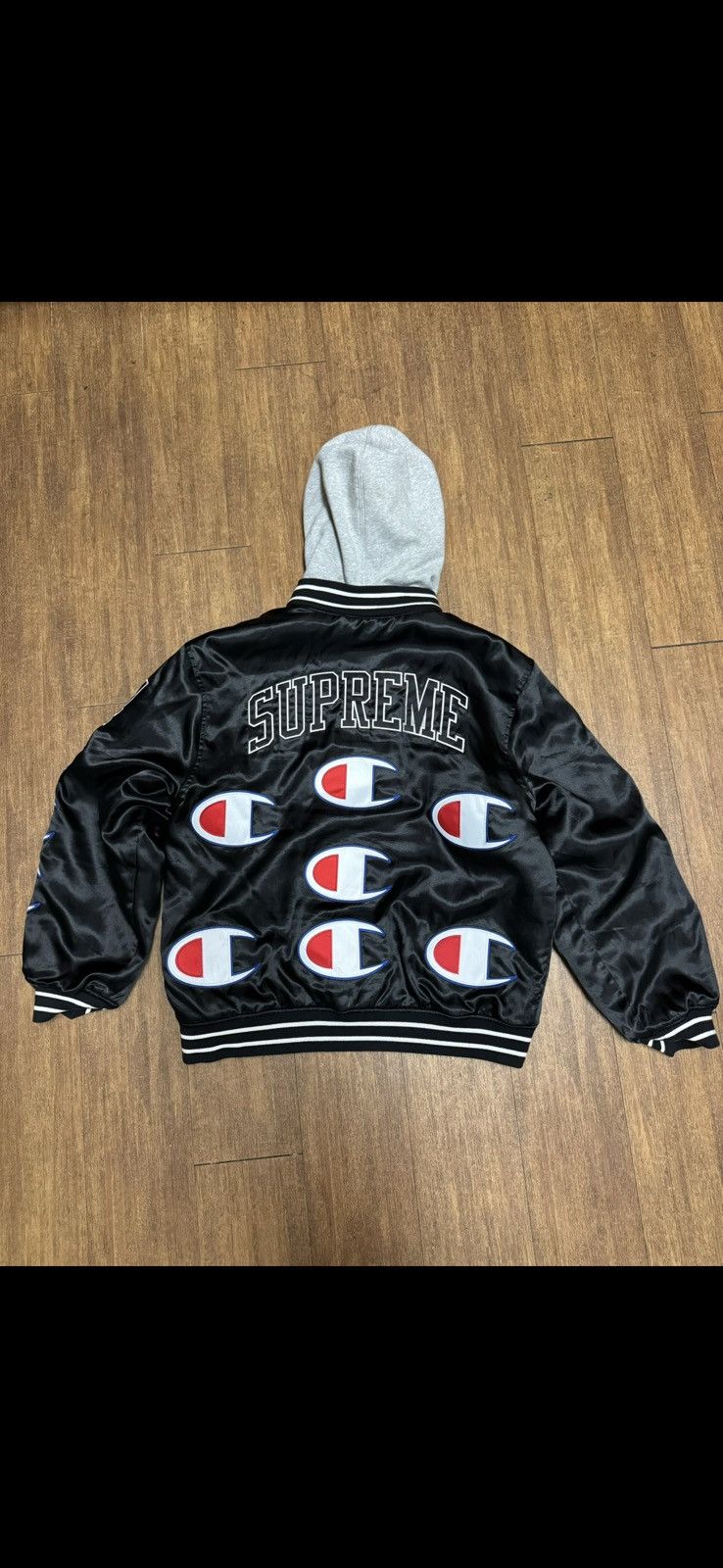 Champion × Supreme Supreme Champion Hooded Satin Varsity Jacket Size US M / EU 48-50 / 2 - 3 Thumbnail