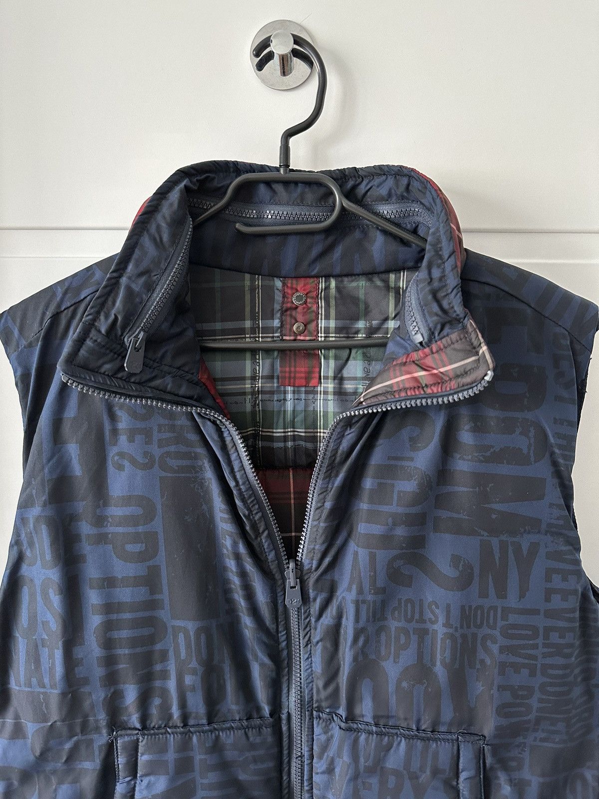 Desigual Desigual patchwork hooded padded reversible vest gilet blue Size US L / EU 52-54 / 3 - 4 Thumbnail