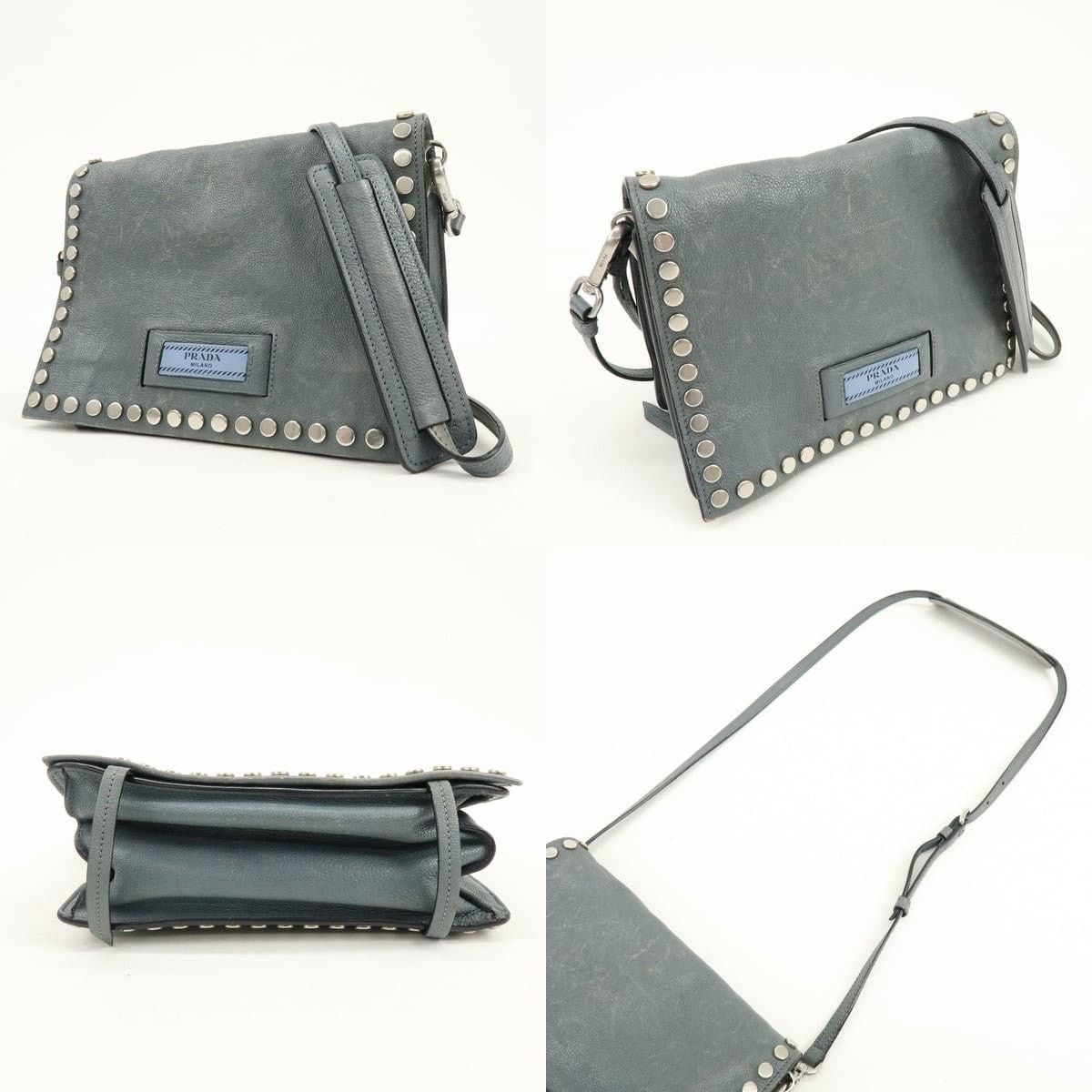 Prada Prada Etiquette Studded Calfskin Shoulder Bag Gray Size ONE SIZE - 3 Thumbnail