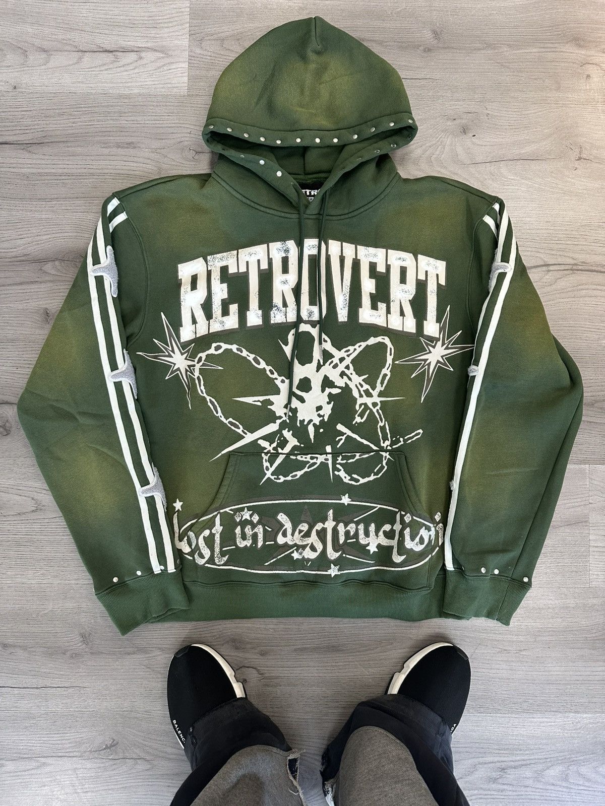 RETROVERT Retrovert Studded Destruction Hoodie Green Size US L / EU 52-54 / 3 - 1 Thumbnail