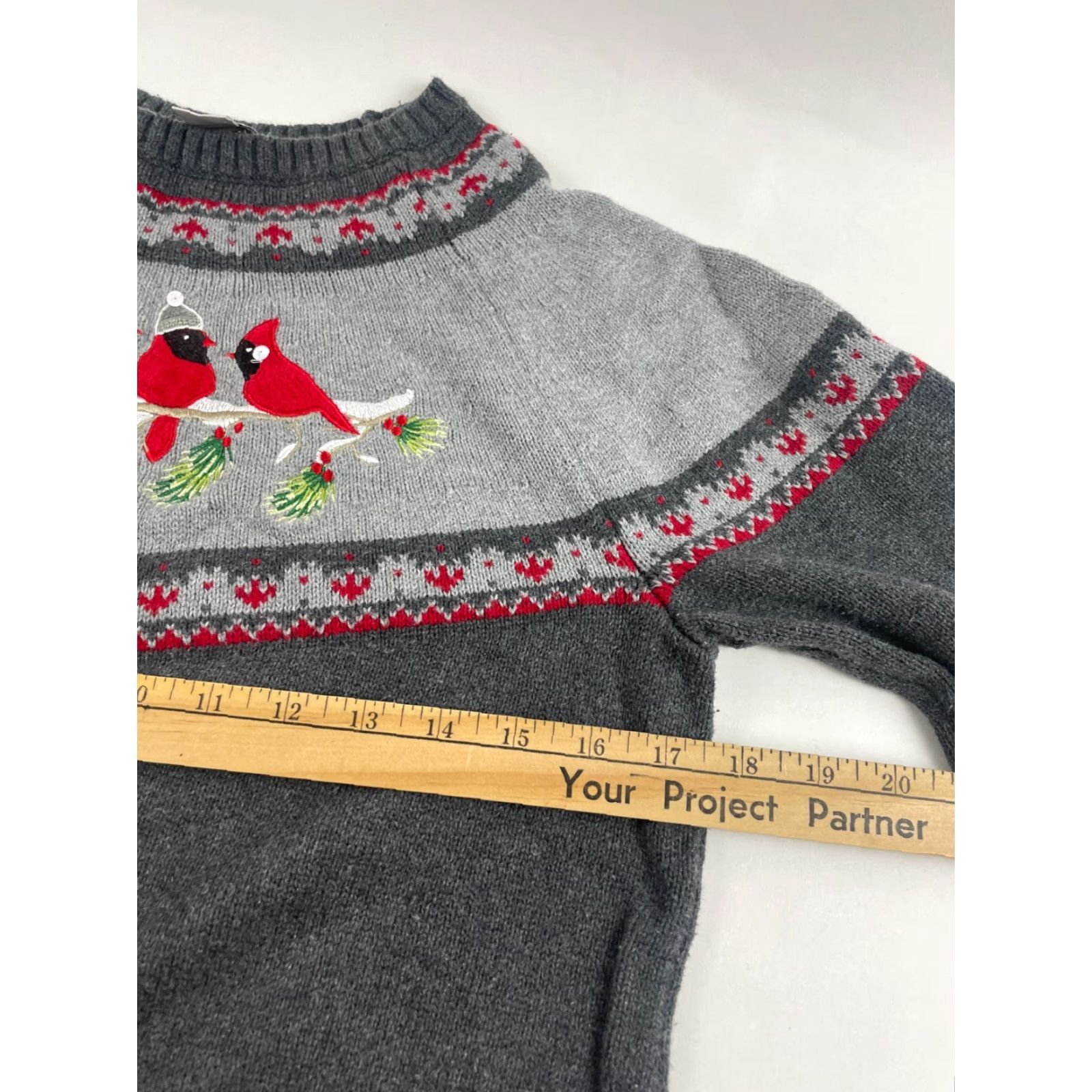 Vintage Christopher & Banks Sweater Women's Size Small Gray Mock Neck Red Cardinal Bird Pullover Long Sleeve Knit Shirt Size S / US 4 / IT 40 - 6 Thumbnail