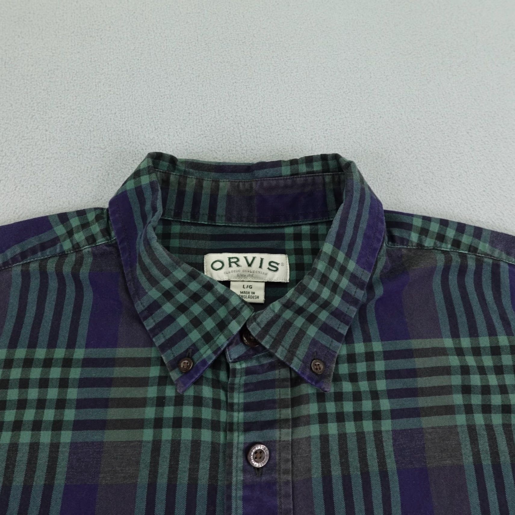 Orvis VINTAGE Orvis Shirt Mens Large Green Blue Plaid Button-Up Outdoor Casual Workwear 90s Mens L Green/Blue Size US L / EU 52-54 / 3 - 2 Thumbnail