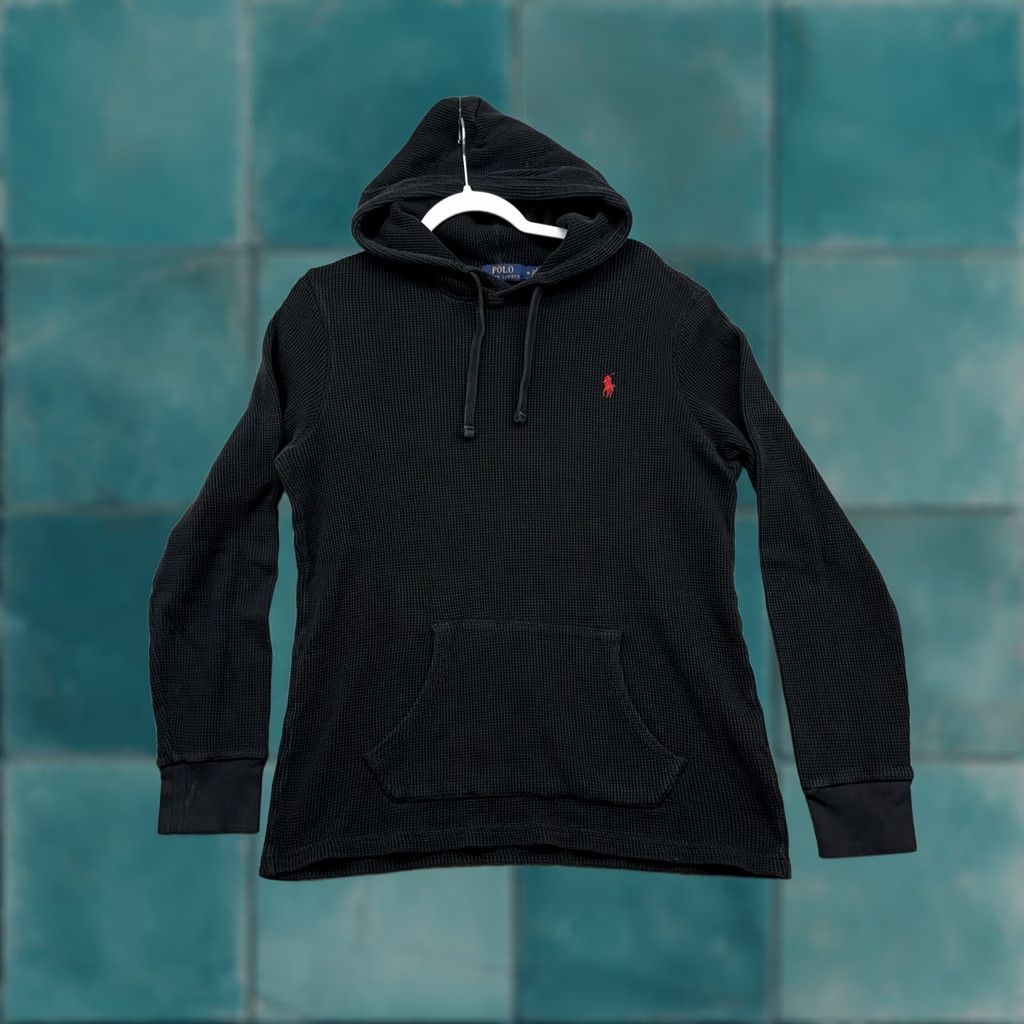 Polo Ralph Lauren Polo Ralph Lauren Hoodie Mens M Black Waffle Knit Thermal Pullover Hooded Pockets Logo Embroidered Size US M / EU 48-50 / 2 - 1 Thumbnail