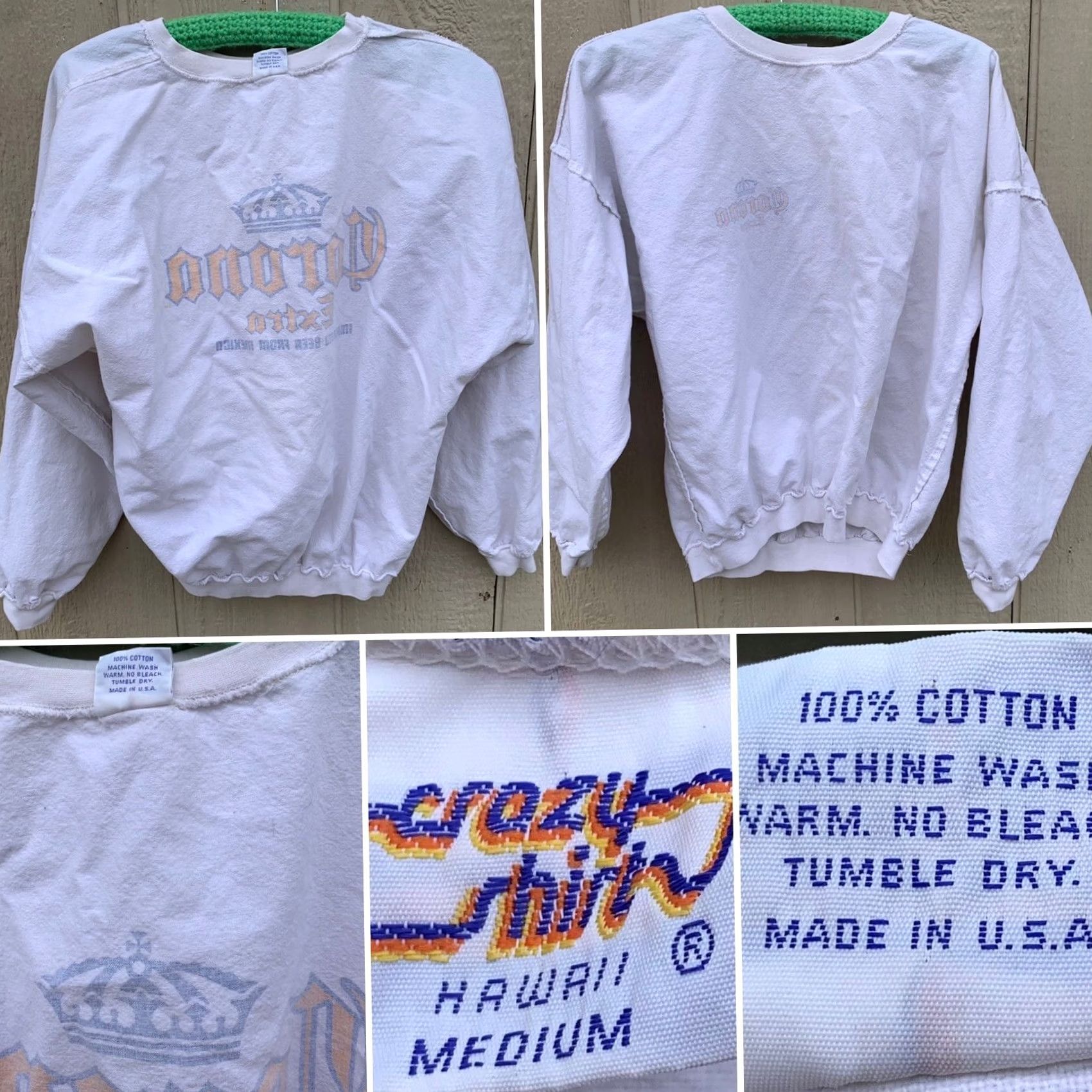 Vintage VINTAGE Crazy Shirts Hawaii Corona Extra long sleeve cotton shirt Medium 80s Unisex White Graphic Tee Shirt Mens Womens Size US M / EU 48-50 / 2 - 6 Thumbnail