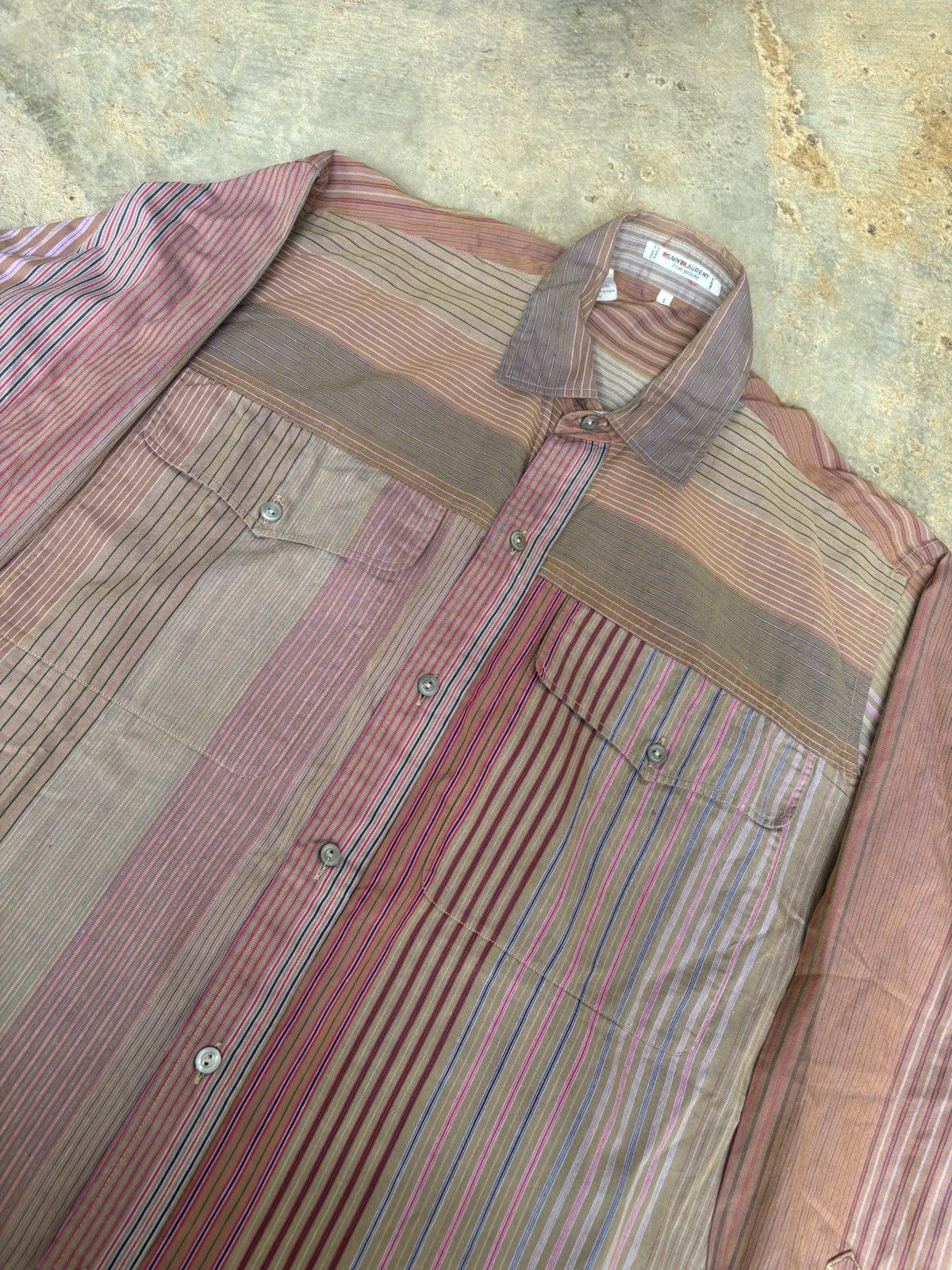Saint Laurent Paris Vintage Saint Laurent Paris Stripe Shirt Size US M / EU 48-50 / 2 - 2 Thumbnail