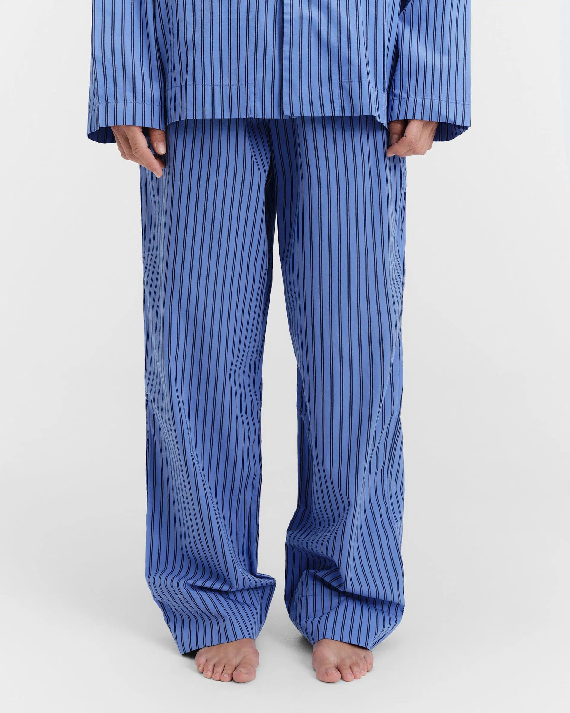 Tekla o1mle0525 Unisex Poplin Pyjamas Pants Verneuil Stripes Blue Size 26" / US 2 / IT 38 - 5 Thumbnail