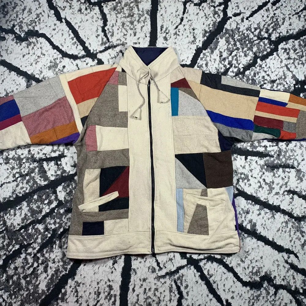 Japanese Brand × Vintage Vintage Patchwork Wool Coat Avant Garde Style Jacket Size L / US 10 / IT 46 - 3 Thumbnail