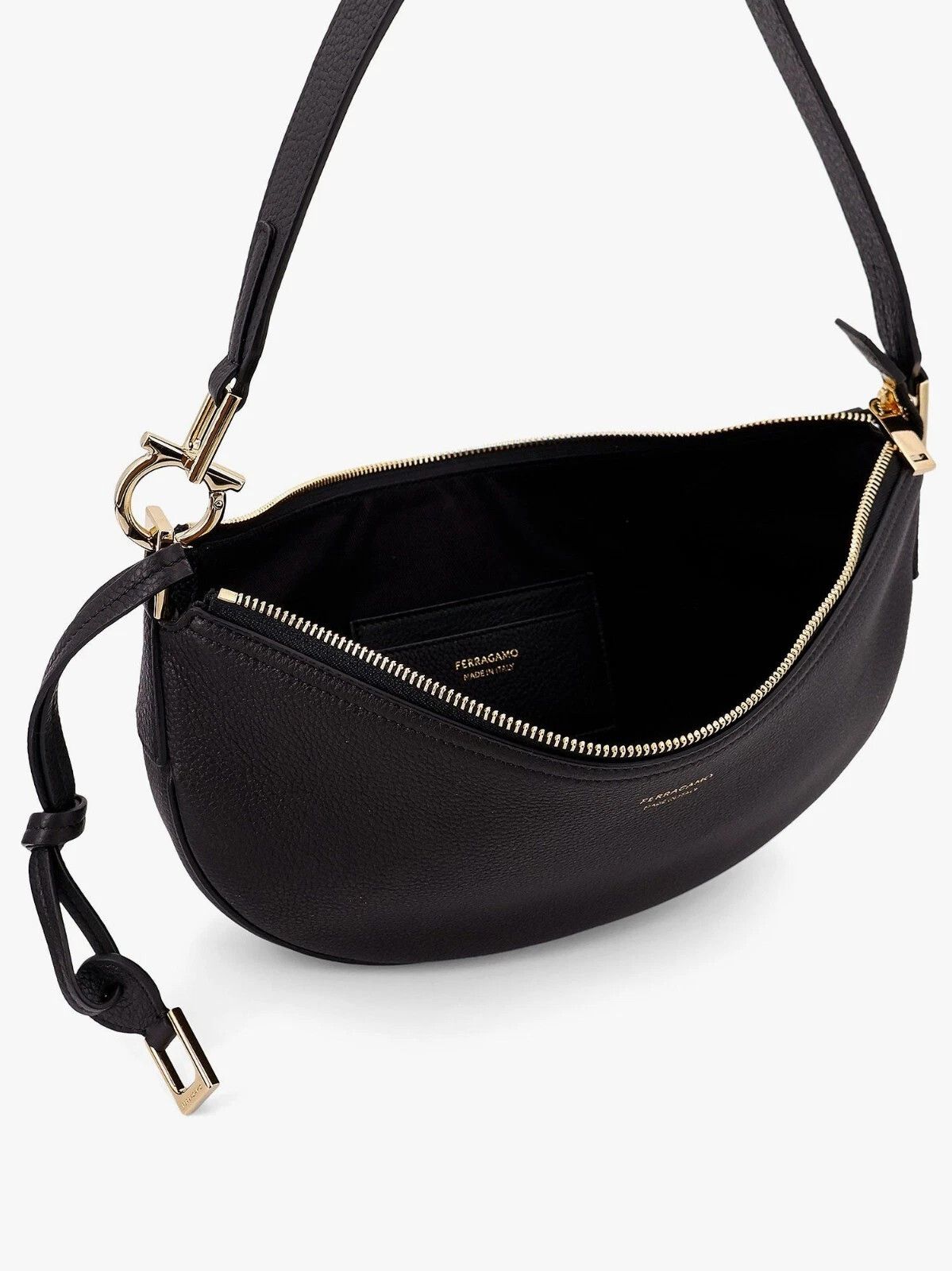FERRAGAMO Black Leather Small Hobo Bag New And Authentic