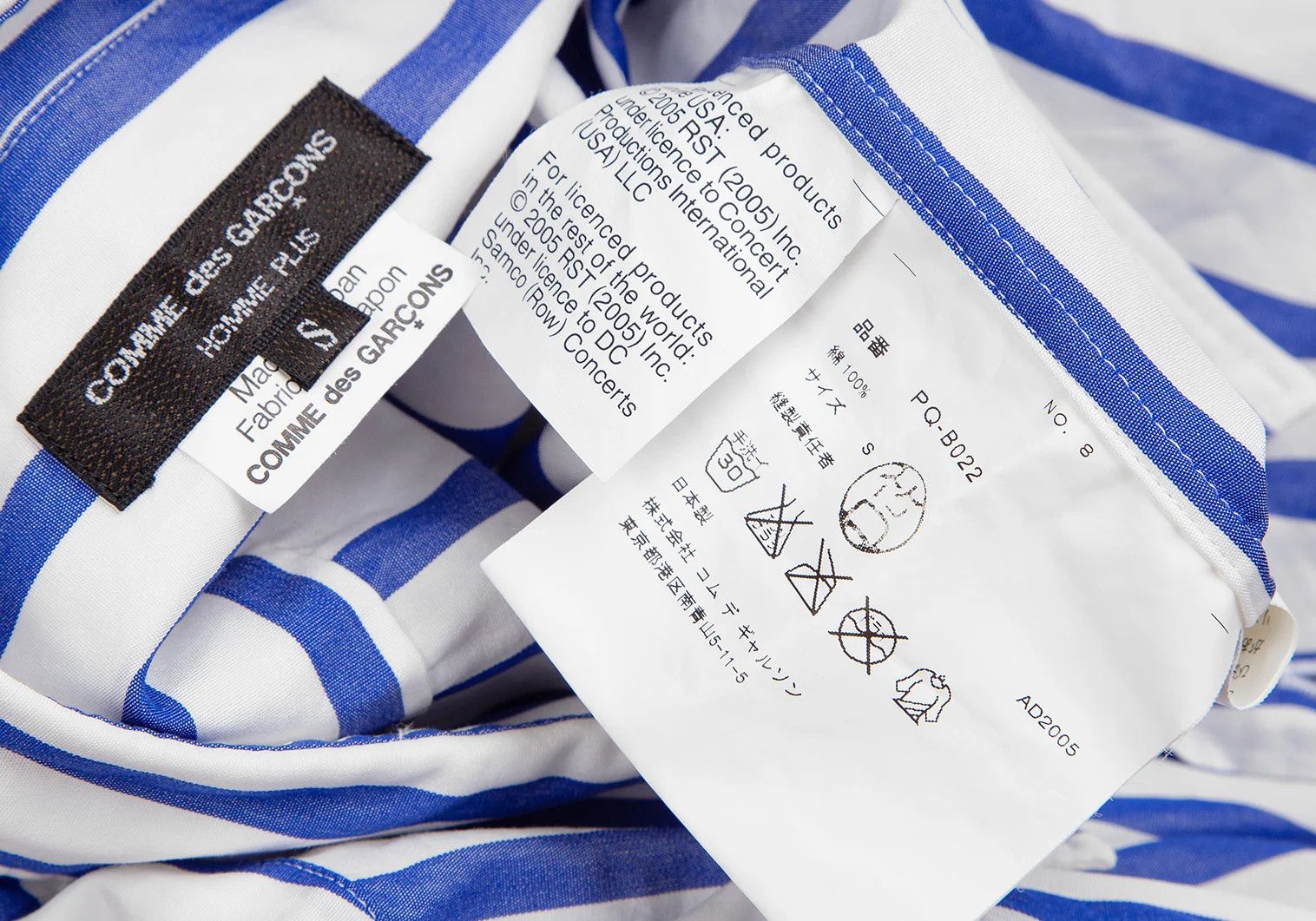 Comme des Garcons Homme Plus Rolling Stones Lip and Tongue Print Stripe Shirt White Blue Size US S / EU 44-46 / 1 - 18 Thumbnail