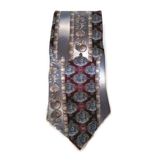 Oscar De La Renta Vintage Oscar De La Renta Silk Tie Mens Necktie Gray Red Size ONE SIZE - 2 Thumbnail