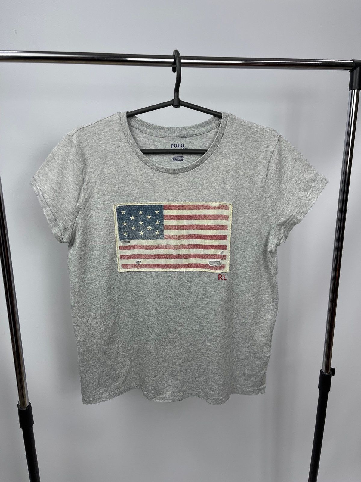 Polo Ralph Lauren T-Shirt Grey Size M Women's American Flag