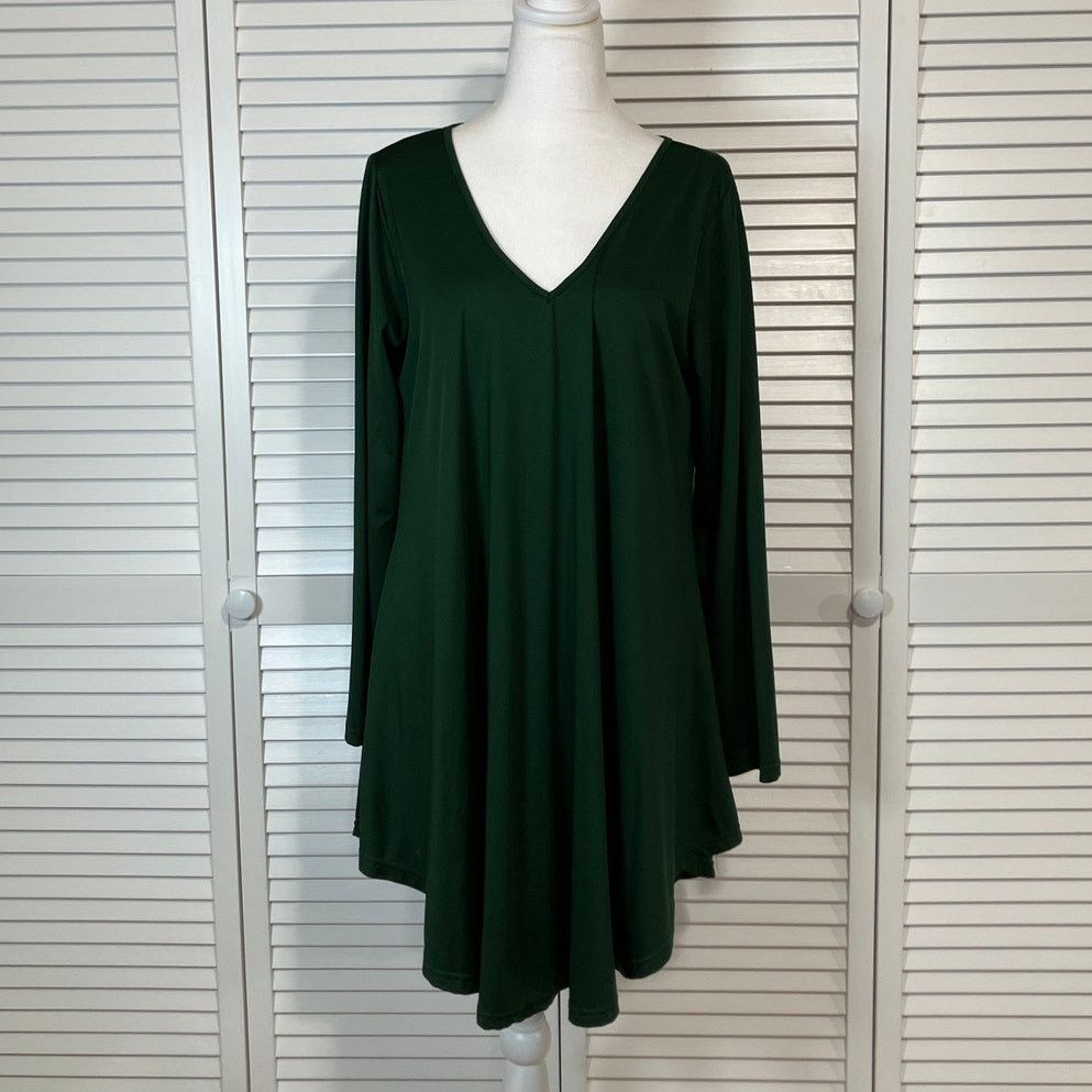 Other Boho Chic Green Flowy V-neck High-low Hem Tunic Dress L Size L / US 10 / IT 46 - 1 Thumbnail