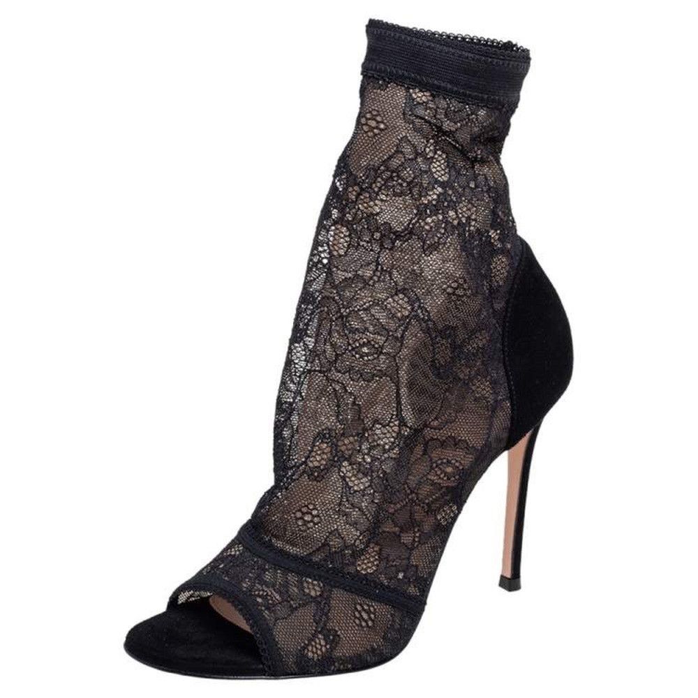 Gianvito Rossi Gianvito Rossi Black Lace and Suede Missy Open Toe Ankle Bo Size US 10.5 / IT 40.5 - 2 Thumbnail