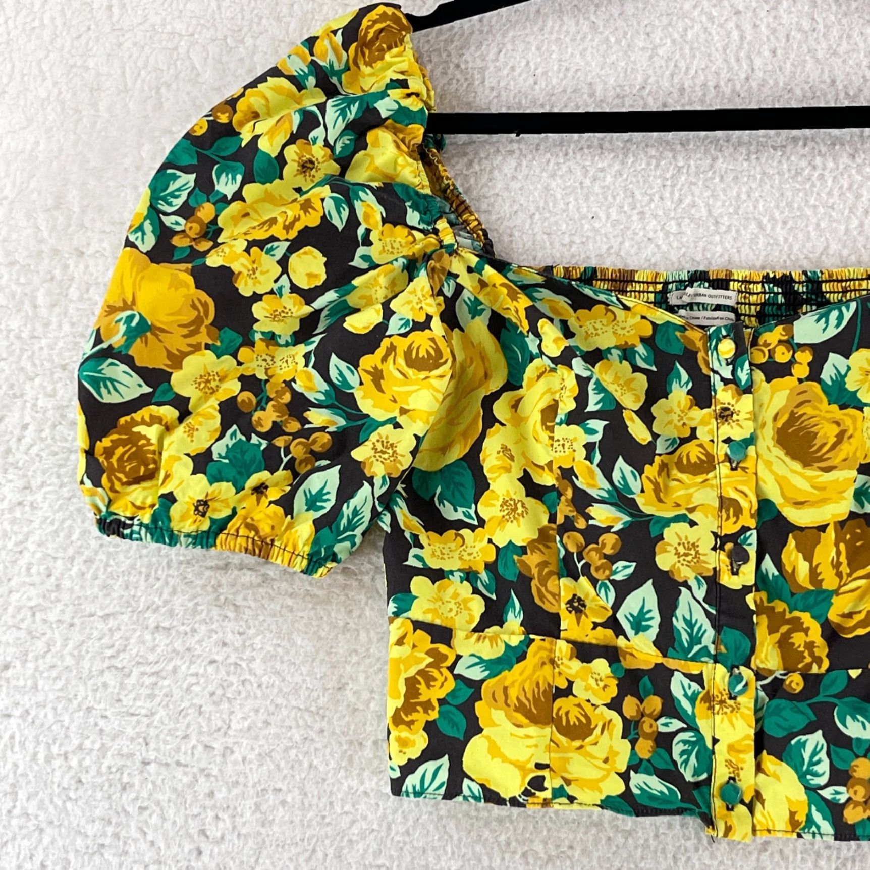 Urban Outfitters Laura Ashley x Urban Outfitters Shirt Womens Medium Puff Sleeve Crop Top Yellow Size M / US 6-8 / IT 42-44 - 2 Thumbnail