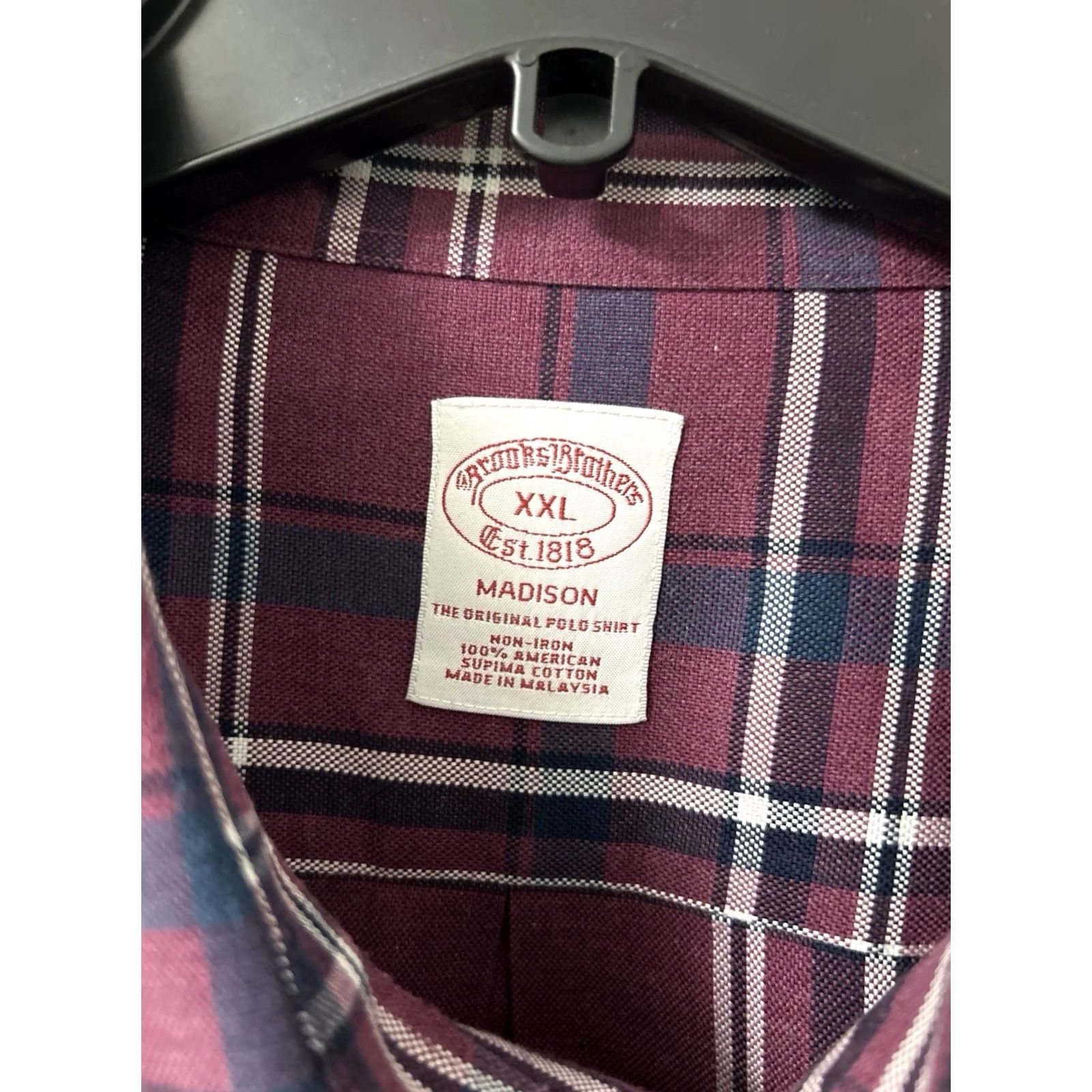 Brooks Brothers Brooks Brothers Madison Polo Shirt Mens XXL Burgundy Plaid Supima L/S Button-Up Non-Iron Pocket Classic Tree? Size US XXL / EU 58 / 5 - 5 Thumbnail