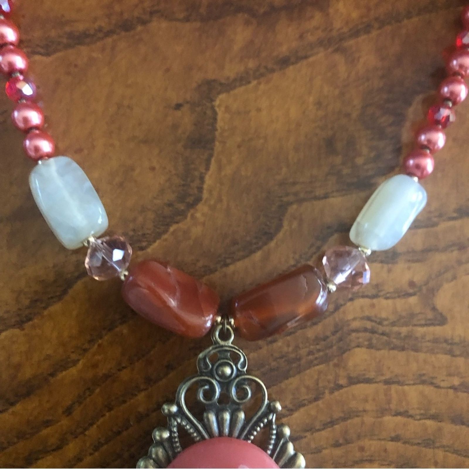 Handmade Handcrafted repurpose antique cameo quartz Pearl necklace Size ONE SIZE - 10 Thumbnail