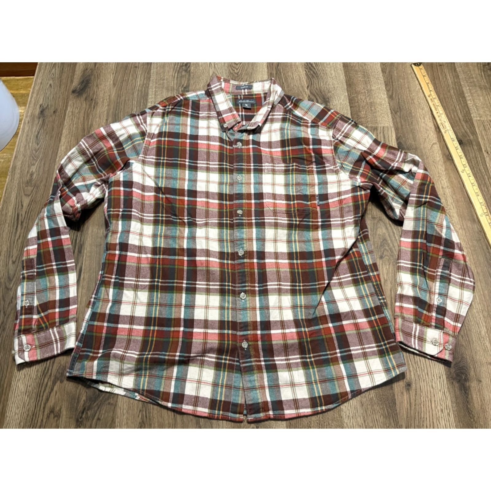 Eddie Bauer Eddie Bauer Shirt Men XL Plaid Long Sleeve Button Up Green Red White Yellow Collared Pocketed Casual/Classic Mens Size US XL / EU 56 / 4 - 2 Thumbnail