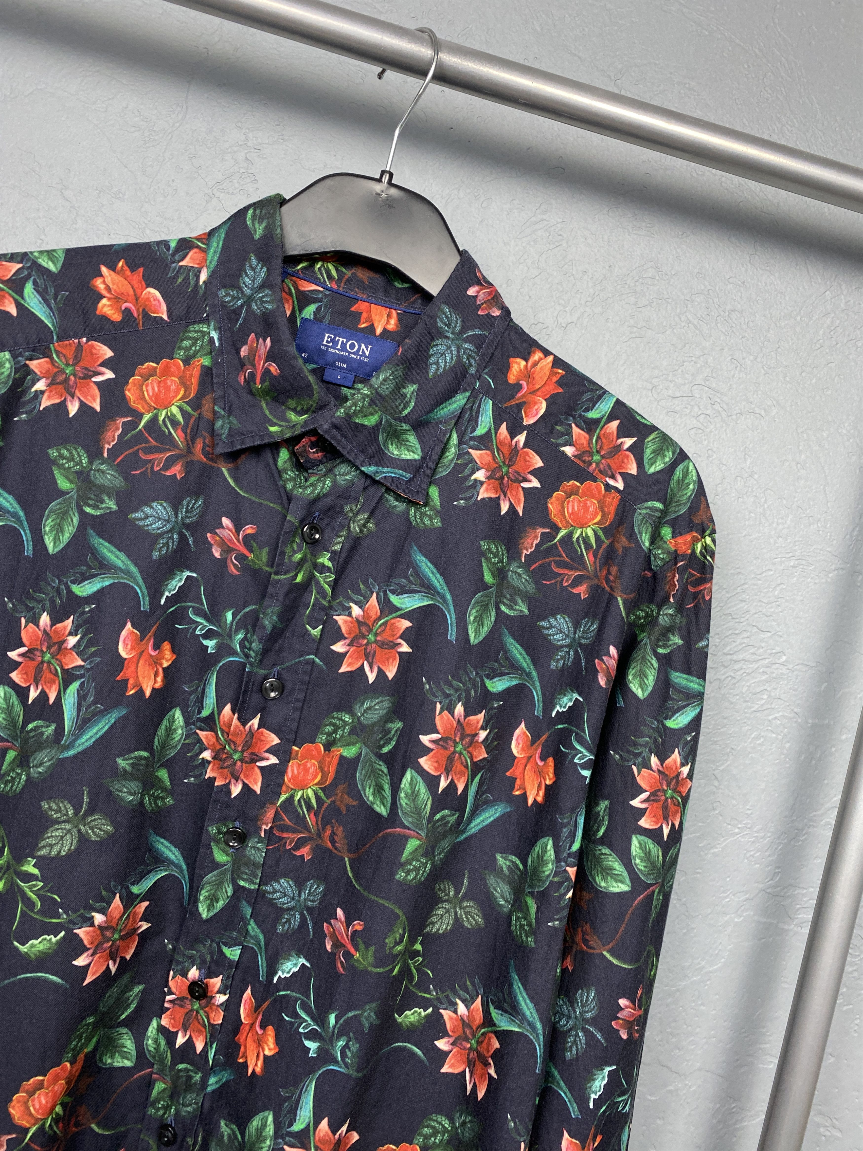 Eton × Vintage ETON Vintage Mens Floral Print Long Sleeve Shirt Size US L / EU 52-54 / 3 - 2 Thumbnail