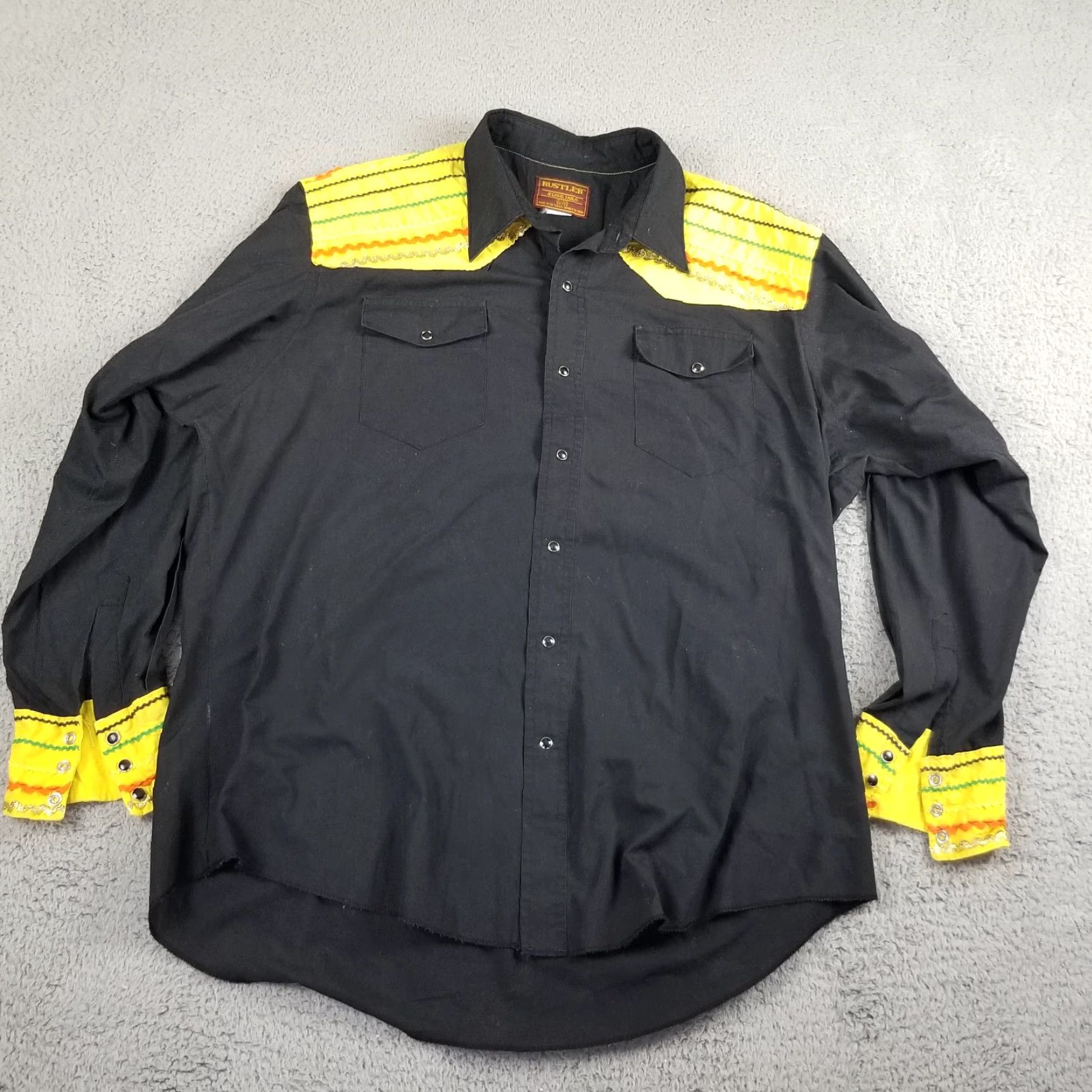 Vintage Vintage Rustler Western Striped Pearl-Snap Shirt XL Black Yellow Long-Tails Size US XL / EU 56 / 4 - 2 Thumbnail