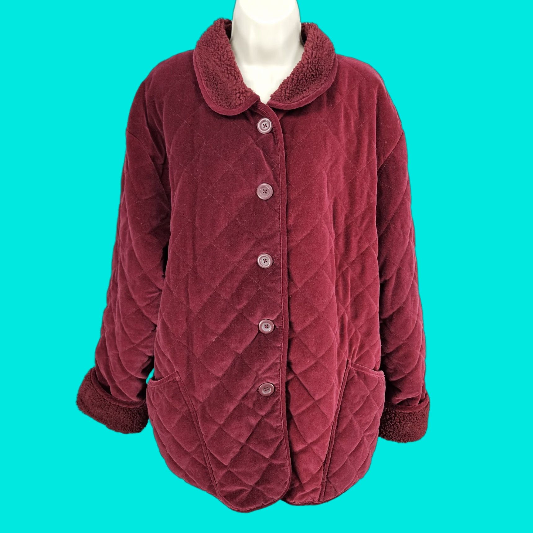 Talbots VINTAGE Talbots Jacket Red Cotton Velour Quilted Lined Buttoned Large Womens M/L Size L / US 10 / IT 46 - 1 Thumbnail